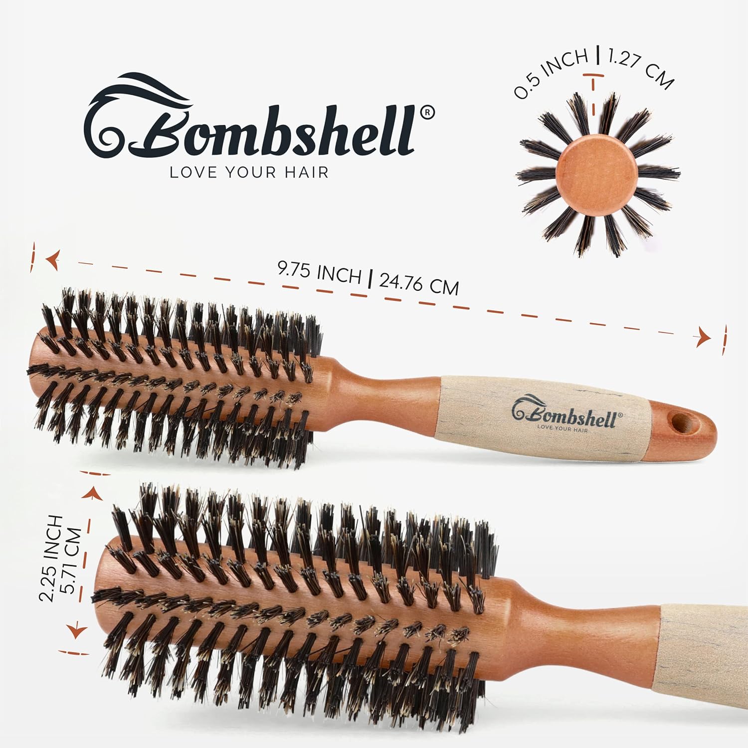 Bombshell Birch Wood Round Brush — Sustainable Boar Bristle Round Brush with Natural Birch Wood Handle, Round Hair Brush for Styling, Blow Out, and Curling 2.25" - Image 2