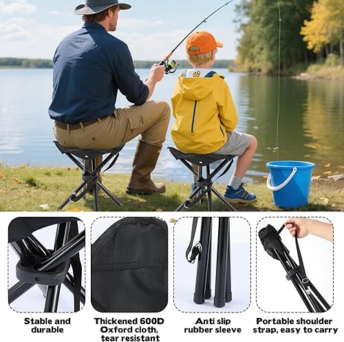 Miniatura 4 de Taburete de camping plegable portátil, silla de pesca de viaje, silla de campamento con marco cuádruple, peso máximo, 290 libras, silla de jardín