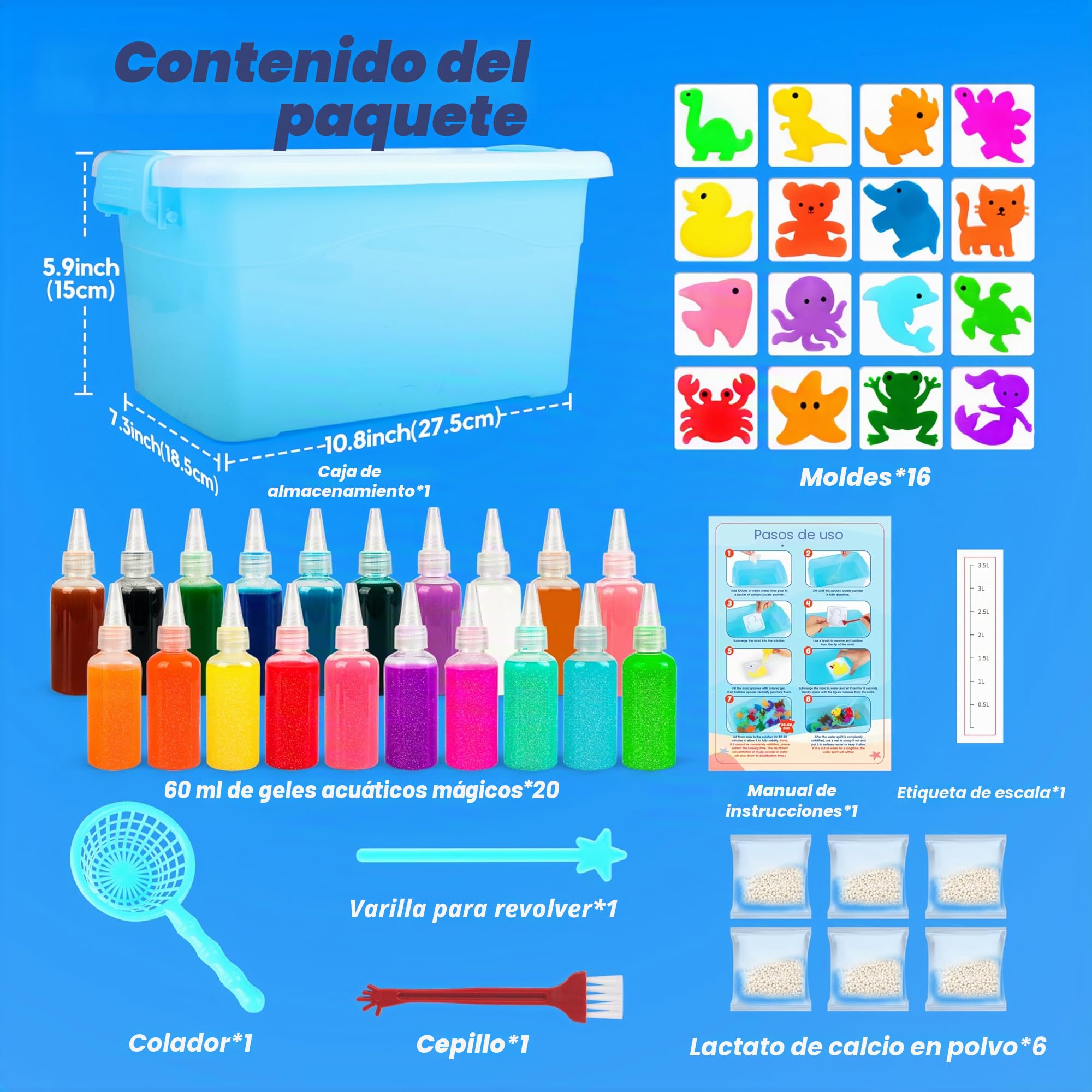 Mocoosy 20 Colores Aqua Gelz Set, 3D Juguete Mágico Elfo de Agua, Kit de Juguete de Gel de Agua Mágico con 20 Magic Gel y 16 Formas, DIY Juguetes Creativos Regalo para Niños Niñas 4 5 6 7 8 Años