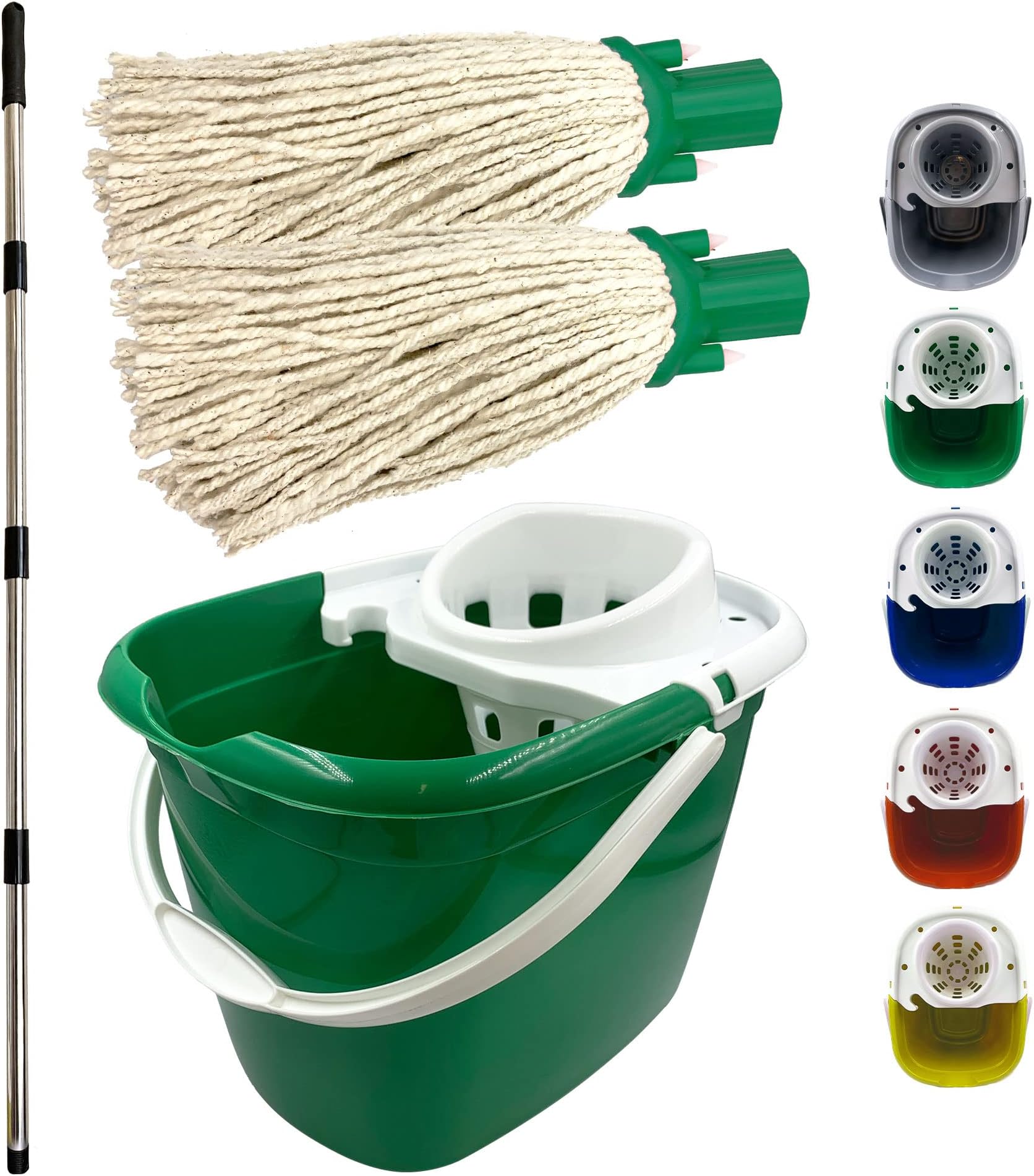 Abbey Professional Mop and Bucket Set Heavy Duty with Wringer and Two Traditional Cotton Mop