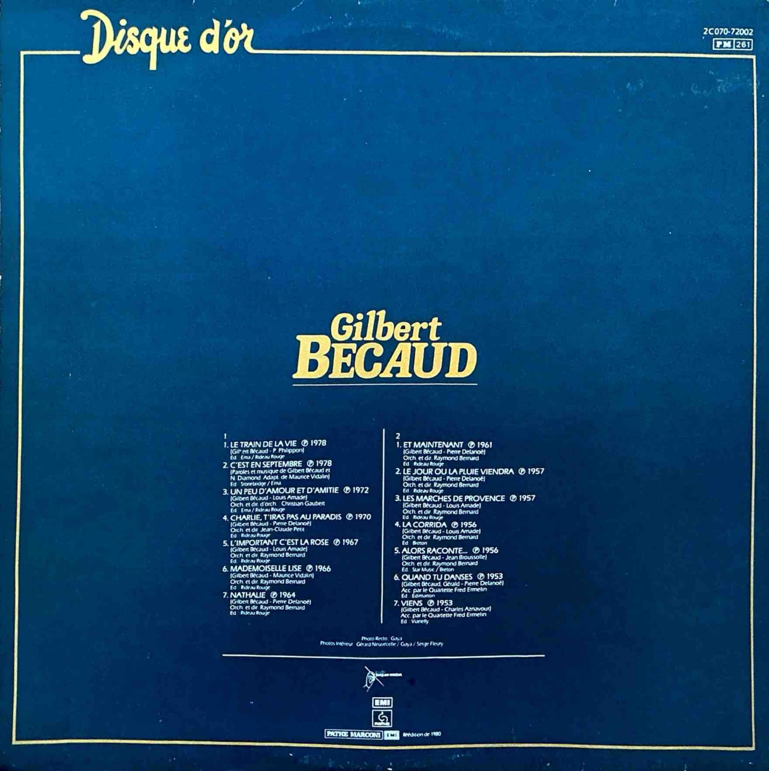 Gilbert Bécaud Disque d'Or 33 Tours, Compilation des Grands Succès, Édition 1980