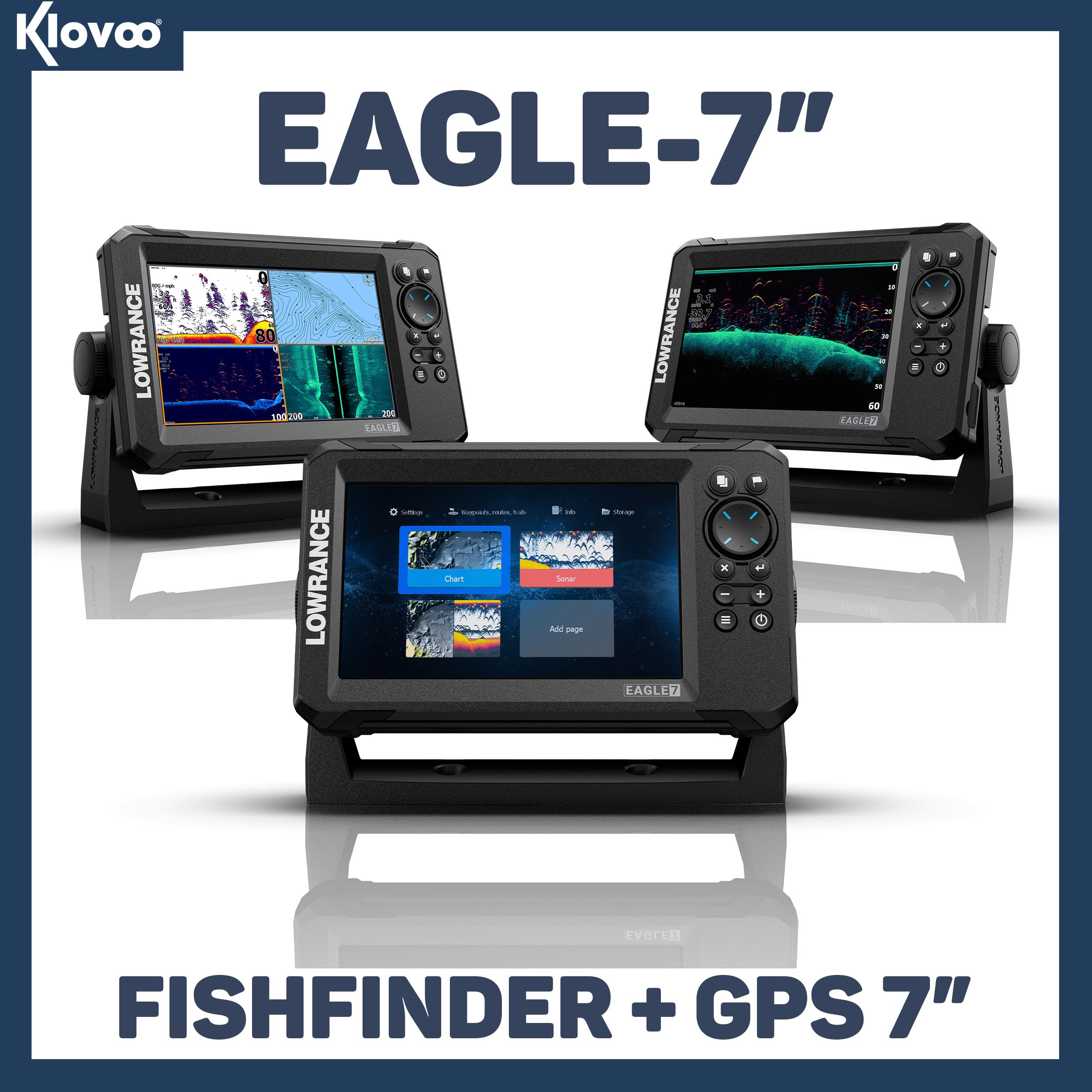 GPS-Echoland-Set mit Lowrance Eagle 7, Fishfinder GPS 7" IPS + Sonnenblende inklusive, mit oder ohne HDI oder SplitShot HD