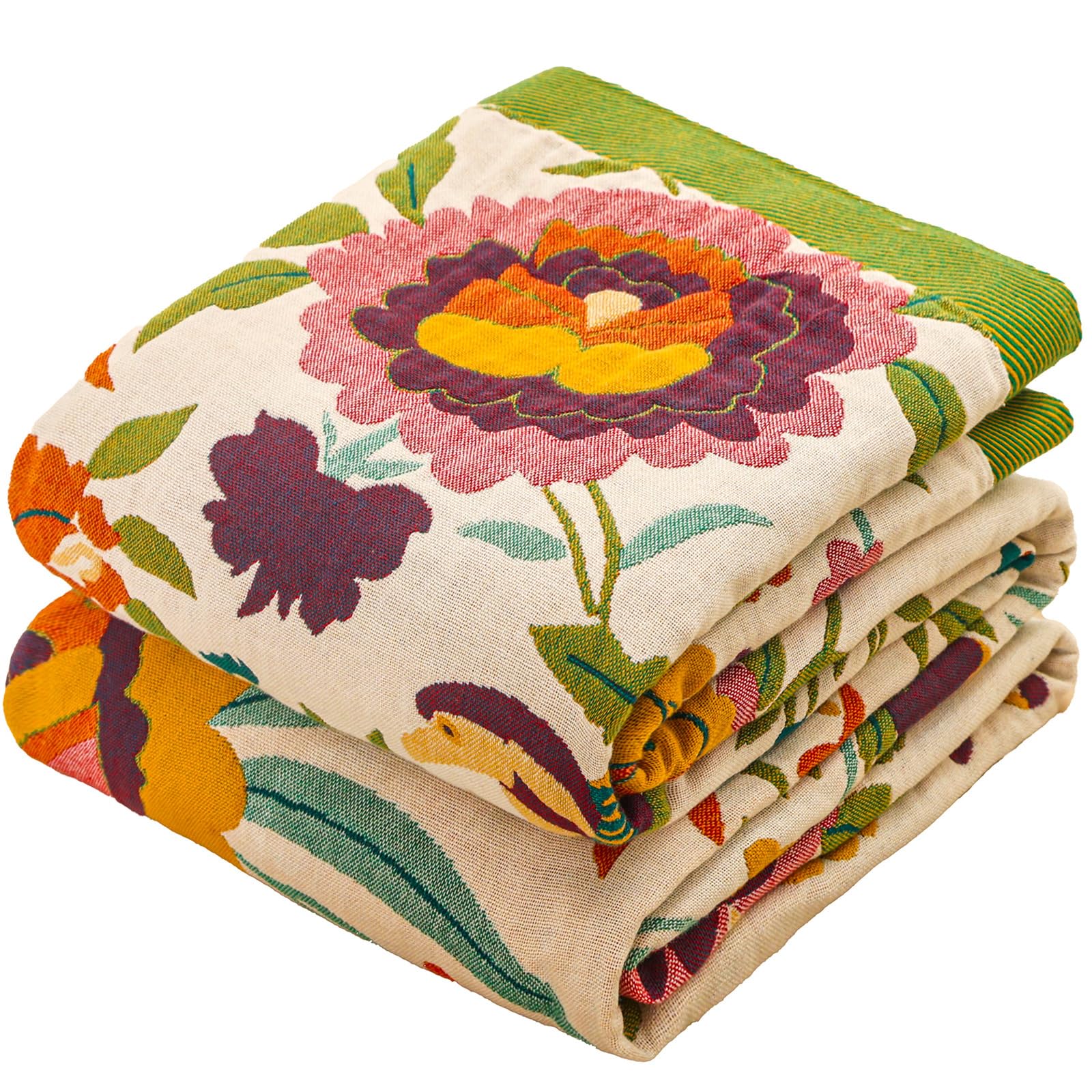 HOORDRY Boho Bed Throw Blanket, Skin-Friendly Sofa Throws for BedSpread and Armchair Couch with Colorful Flower, Double-sided Large 100% Cotton Muslin Throw for 2 3 Seater Settees Quilt,150x200cm. — image 1