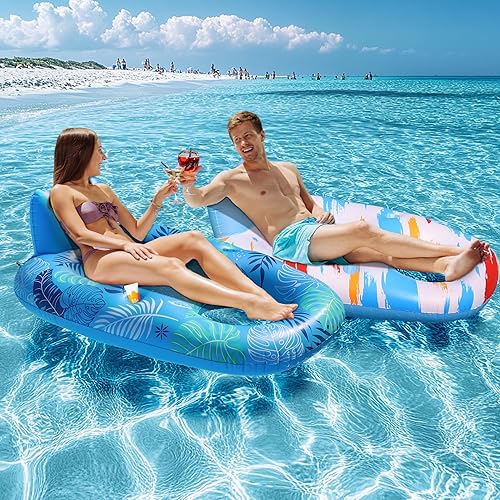 Miniatura 7 de JOSEN Inflatable Pool Float Adult, Pool Float Lounger Raft Floaties Water Floating Chair with Cup Holders Backrest & Footrest for Swimming Pool,