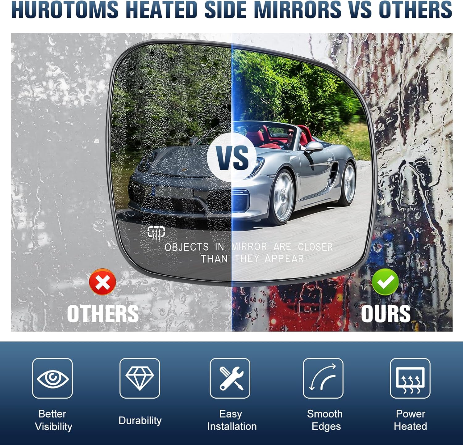 Driver Left & Passenger Right Side Heated Mirror Glass Compatible with Chrysler Town & Country 2008-2016 for Dodge Grand Caravan 2008-2020 for RAM CV 2012-2015 (without Automatic Dimming)