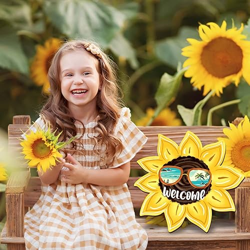 Miniatura 6 de Whaline Letrero colgante de madera con diseño de girasol para puerta de fiesta floral, regalo de verano, oficina, tienda, ventana, jardín, decoración