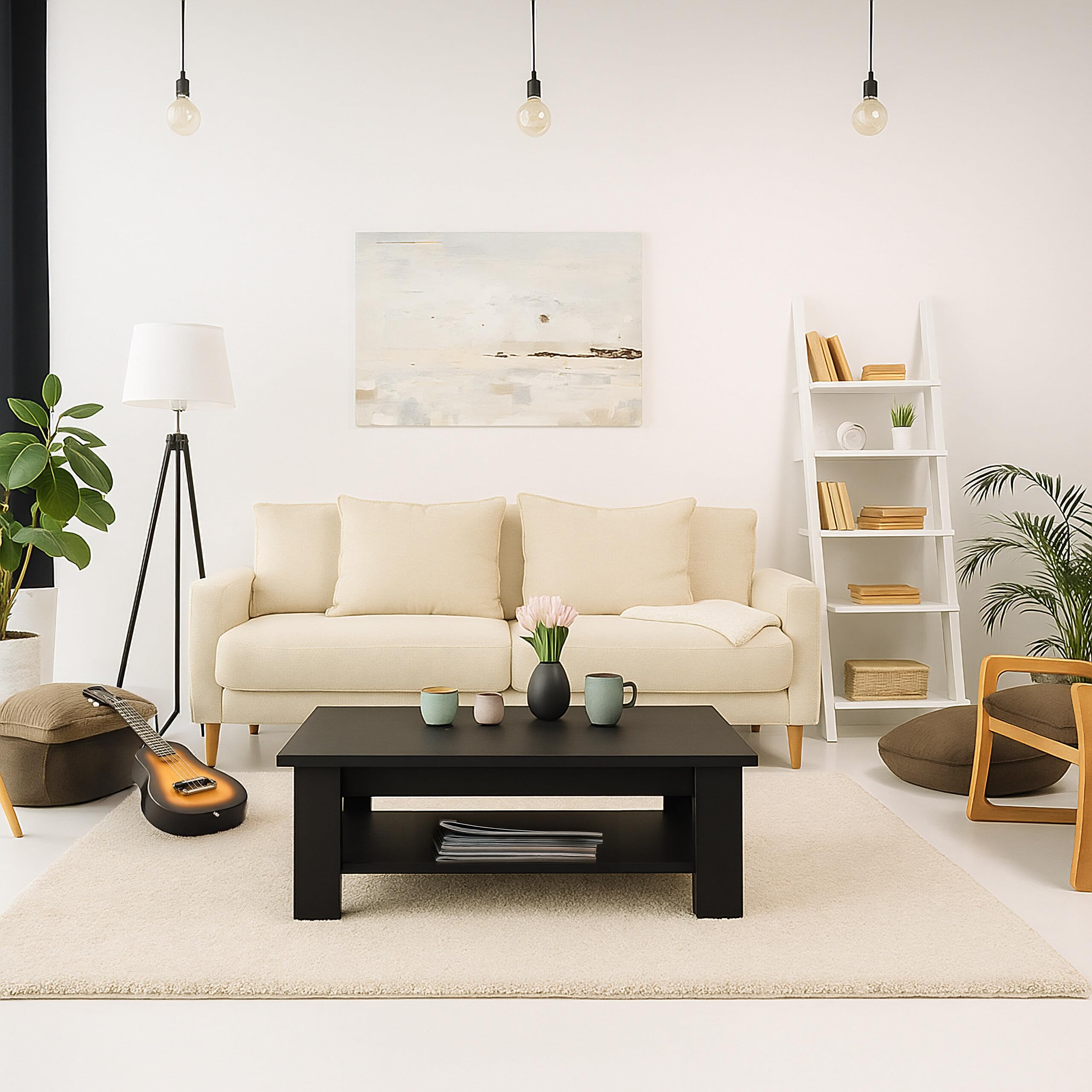 Relaxdays Tavolino, HLP: 53,5x100x50 cm, da Salotto con ripiano Inferiore, Moderno, Nero