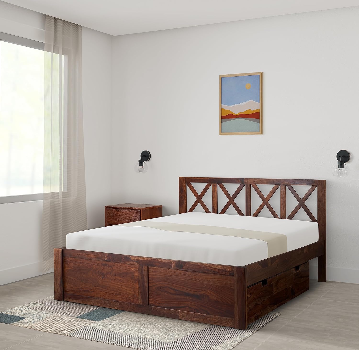 Amazon Brand Solimo Egliso Sheesham Wood Queen Size Bed with Drawer