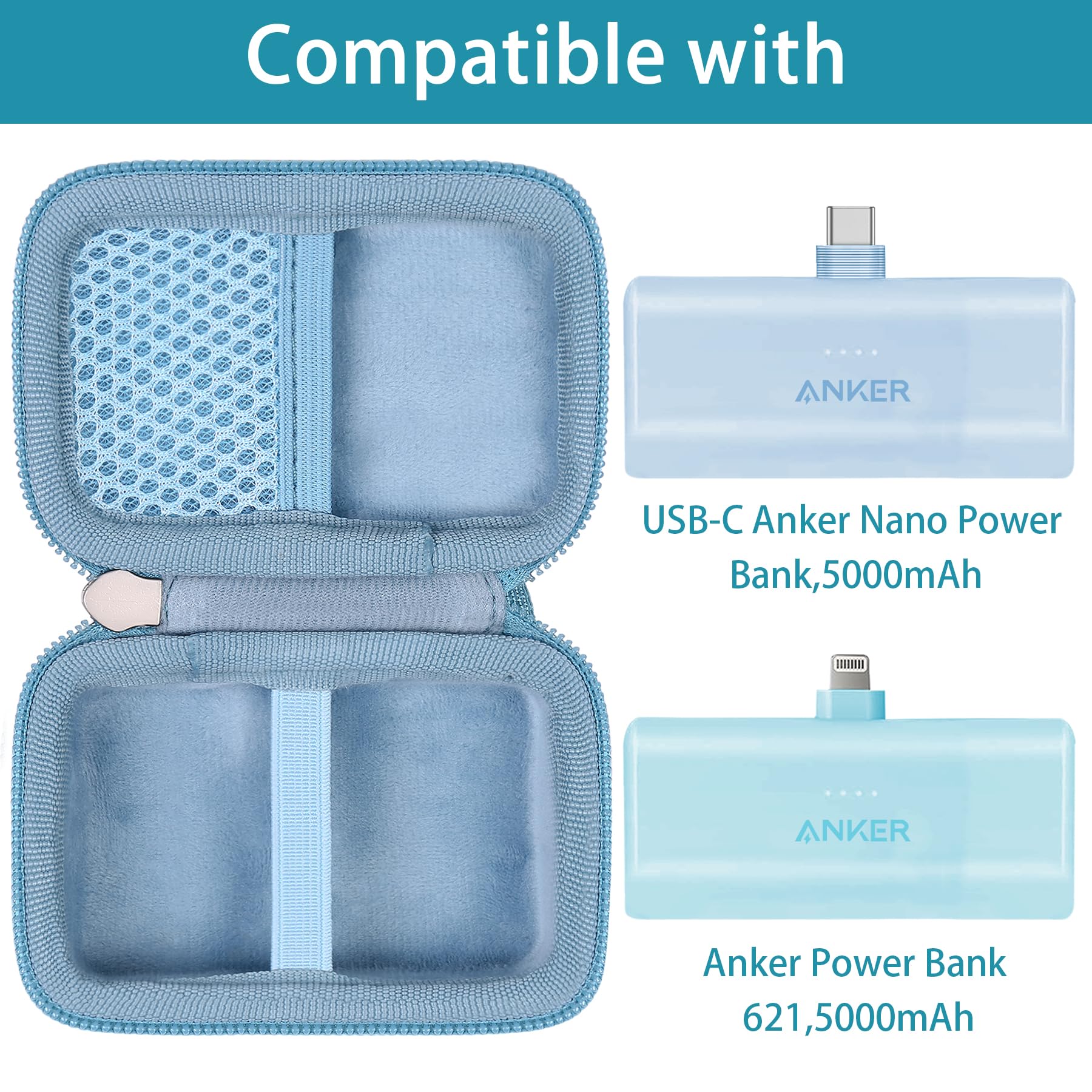 Khanka Zamienny twardy futerał do ładowarki anker Nano Power Bank 5000 mAh, pokrowiec ochronny do Khanka 5000 mAh, 22,5 W/12 W (niebieski, tylko obudowa)