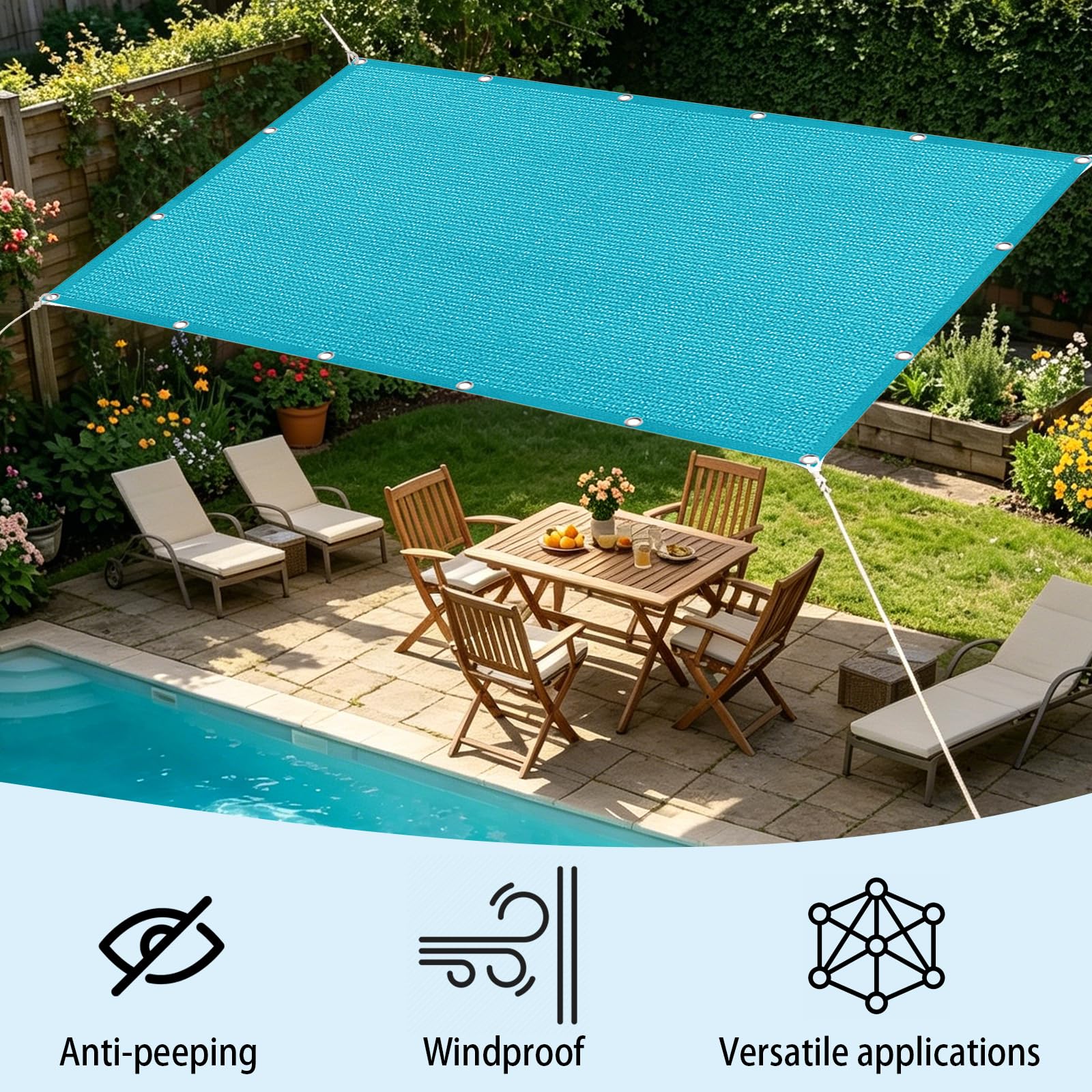 Tenda a Vela 1.4 x 2.5 m in Tessuto Hdpe, Permeabile All'Aria e All'Acqua, Telo Ombreggiante Occhiellato Tenda a Vela Rettangolare per Giardino Pergola, Blu Cielo