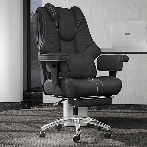 600lbs Big and Tall Office Chair,Leather Executive Office Chair with Foot Rest for Heavy People,Wide Ergonomic Comfy High-Back Reclining Computer Chair, Swivel Rolling Wheels