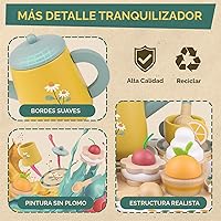 Vista 4 de Juegos de té para niños pequeños de 3 a 5 años, regalo de cumpleaños para niñas, princesa de 3 años, fiesta de madera, juguetes de alimentos