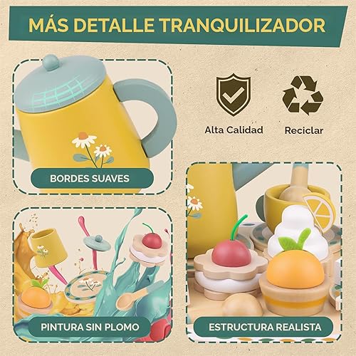 Miniatura 4 de Juegos de té para niños pequeños de 3 a 5 años, regalo de cumpleaños de 3 años, fiesta de princesa, juegos de juguetes de madera para niños,
