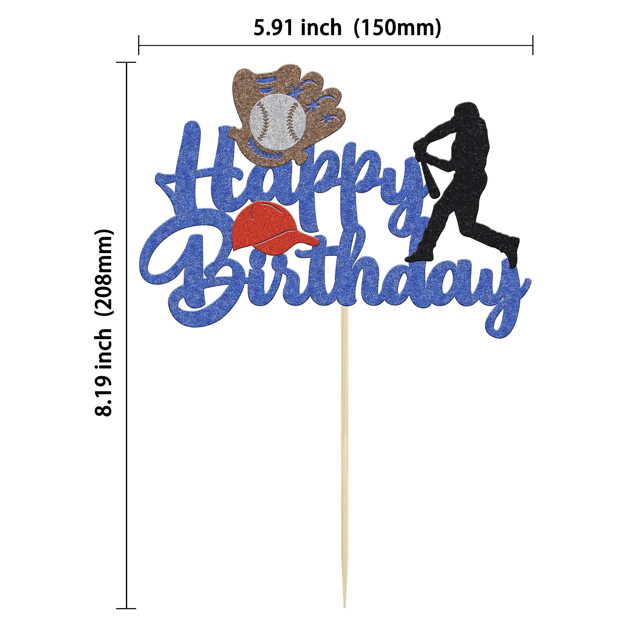 1 Pack Baseball Theme Cake Topper Sports Happy Birthday Baseball Player Cake Decoration for Baseball Sports Party Theme Decoration Supplies