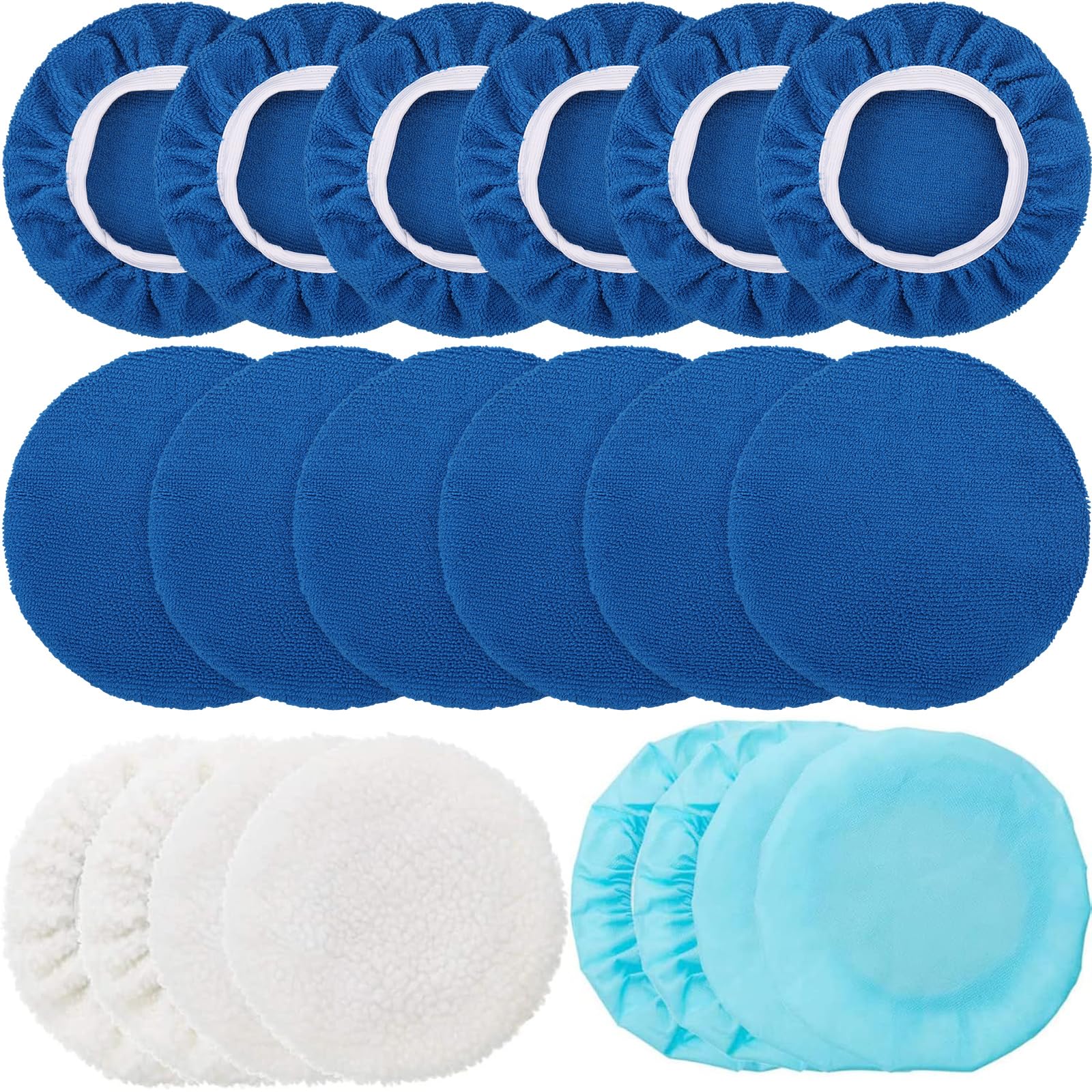Mudder 20 Pcs 7-8 Inch Car Orbital Buffer Pads Polisher Bonnet, Sapphire