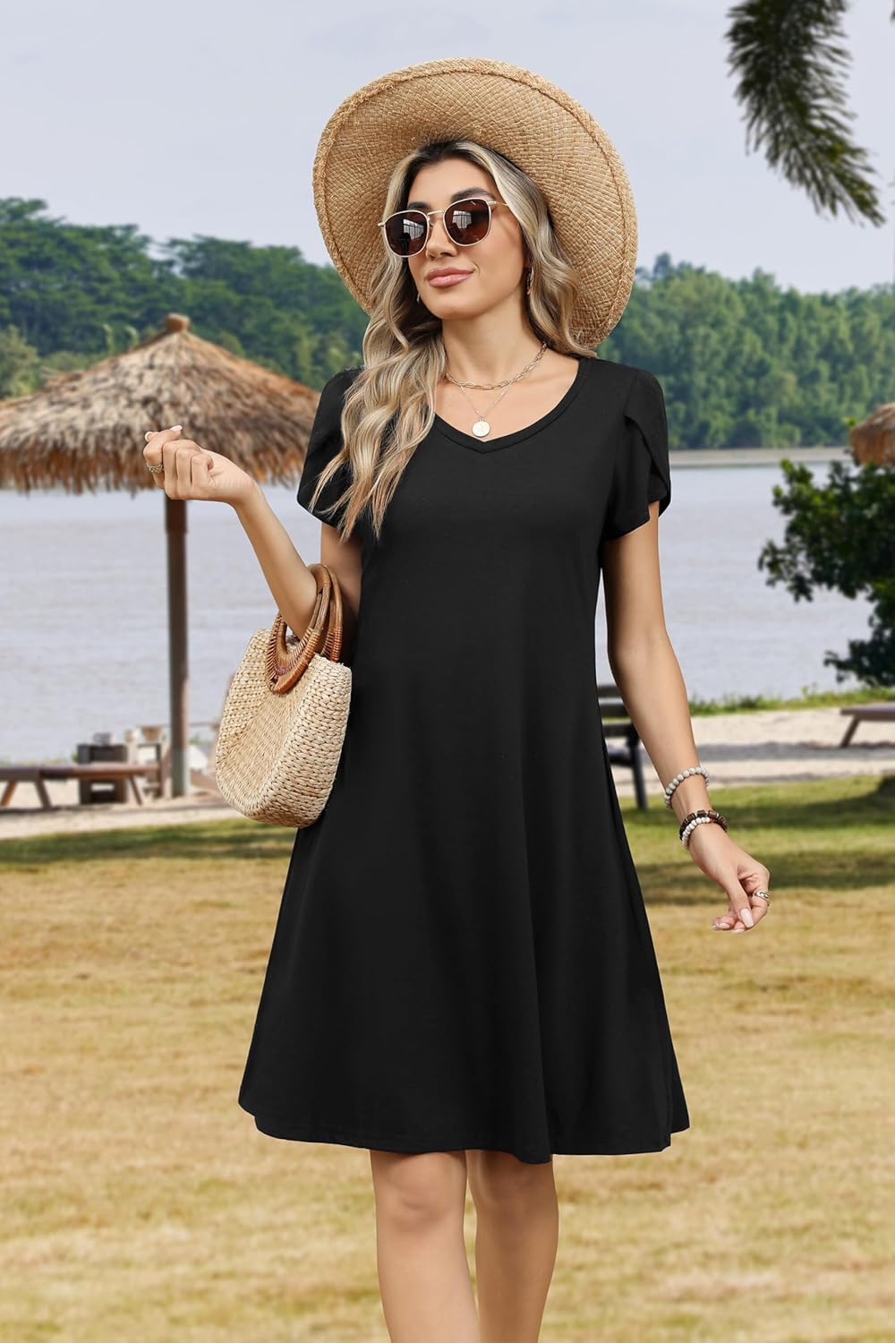 Zeagoo Womens Summer A-Line Dress with Pockets Mini Short Sleeve Dresses Flowy Beach Swing Dress 2026 Vacation Travel - Image 4