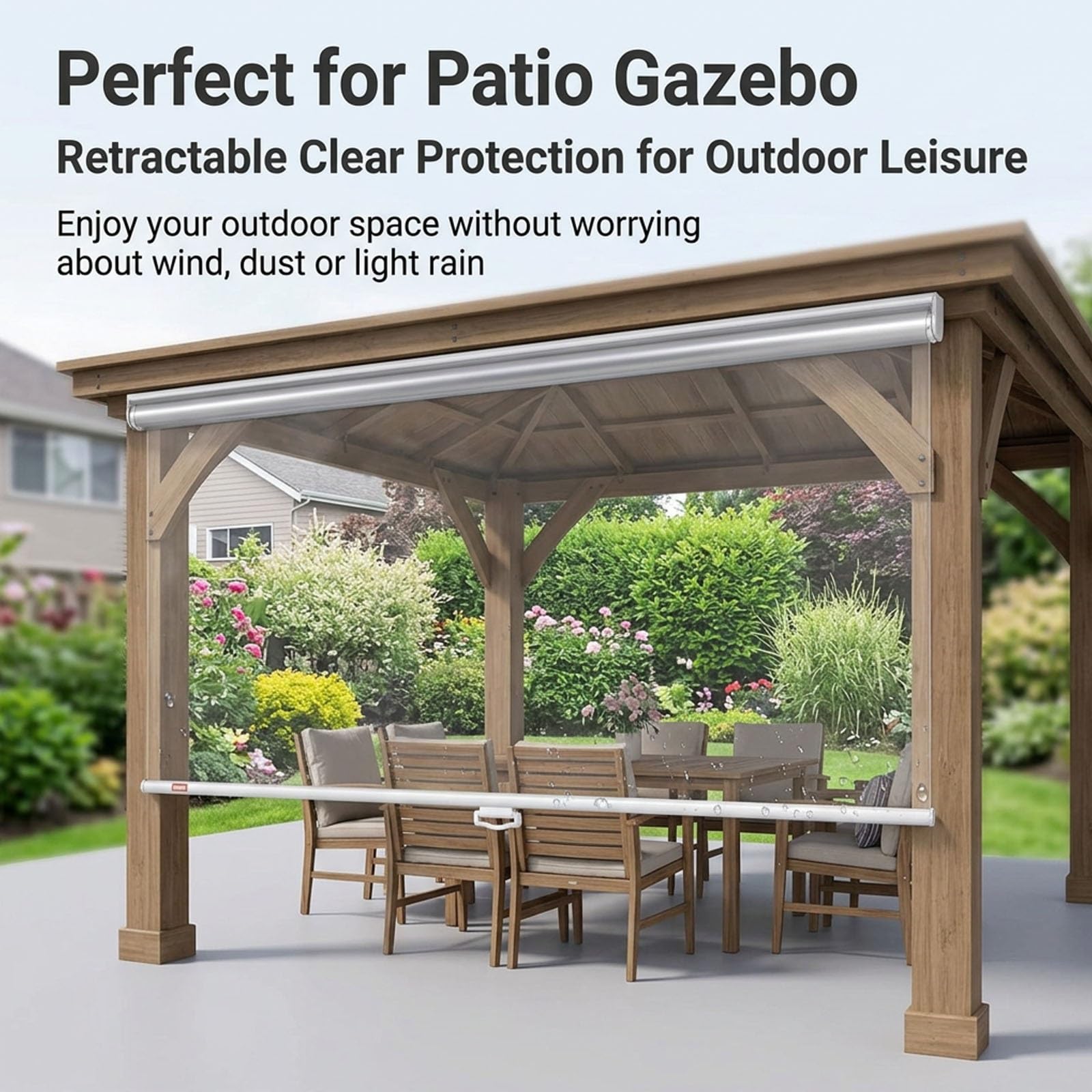 Tenda a Rullo Trasparente in PVC per Esterni, Tenda in Vinile Impermeabile