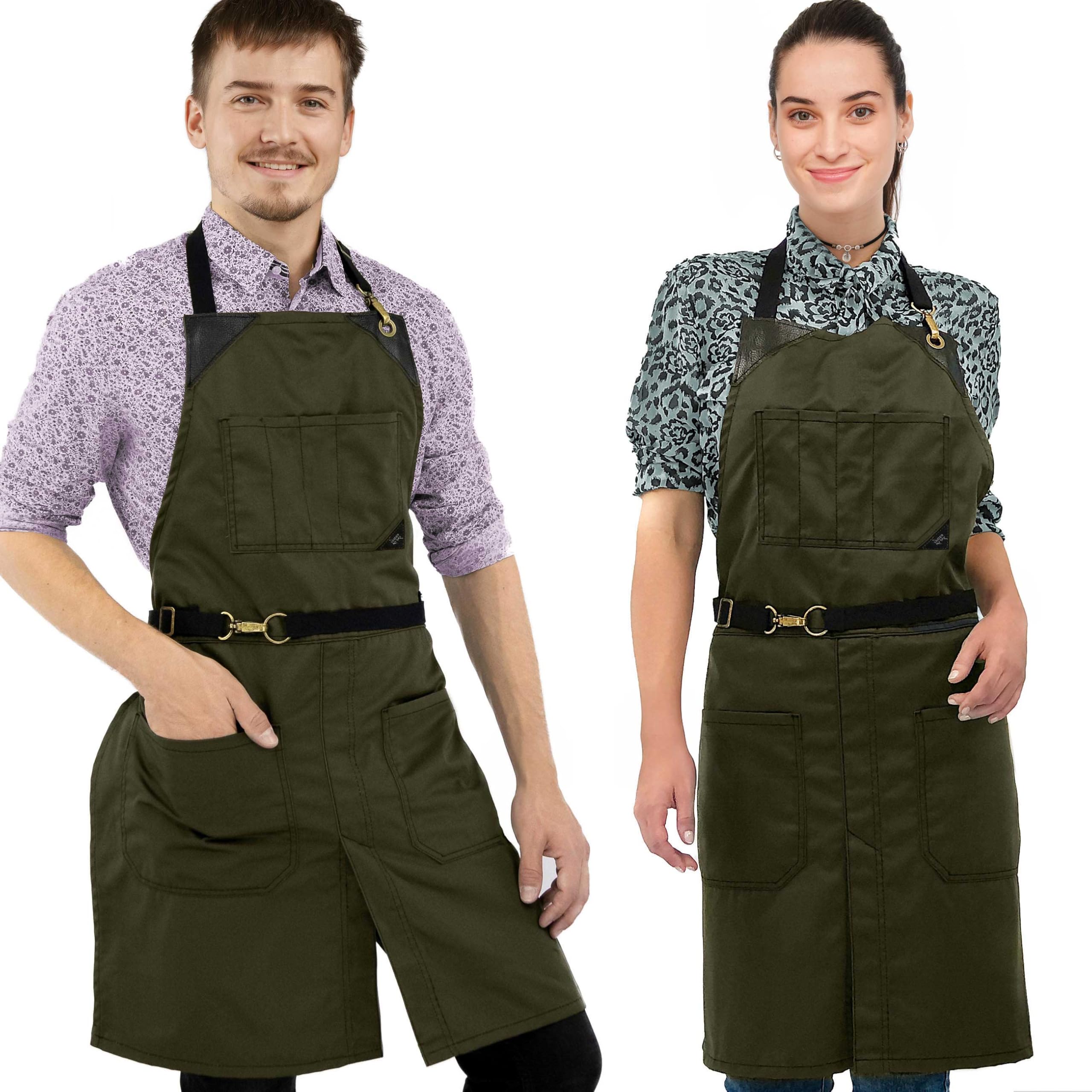 Under NY Sky Grembiule in twill o denim senza cravatta, Verde muschio, Medium to X-Large