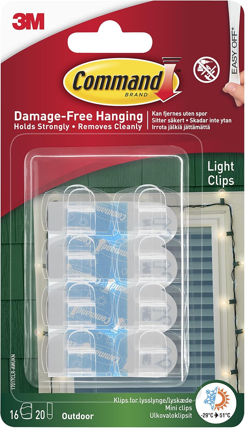 Command Outdoor Decorating Clips, Pack of 16, Transparent Hanging