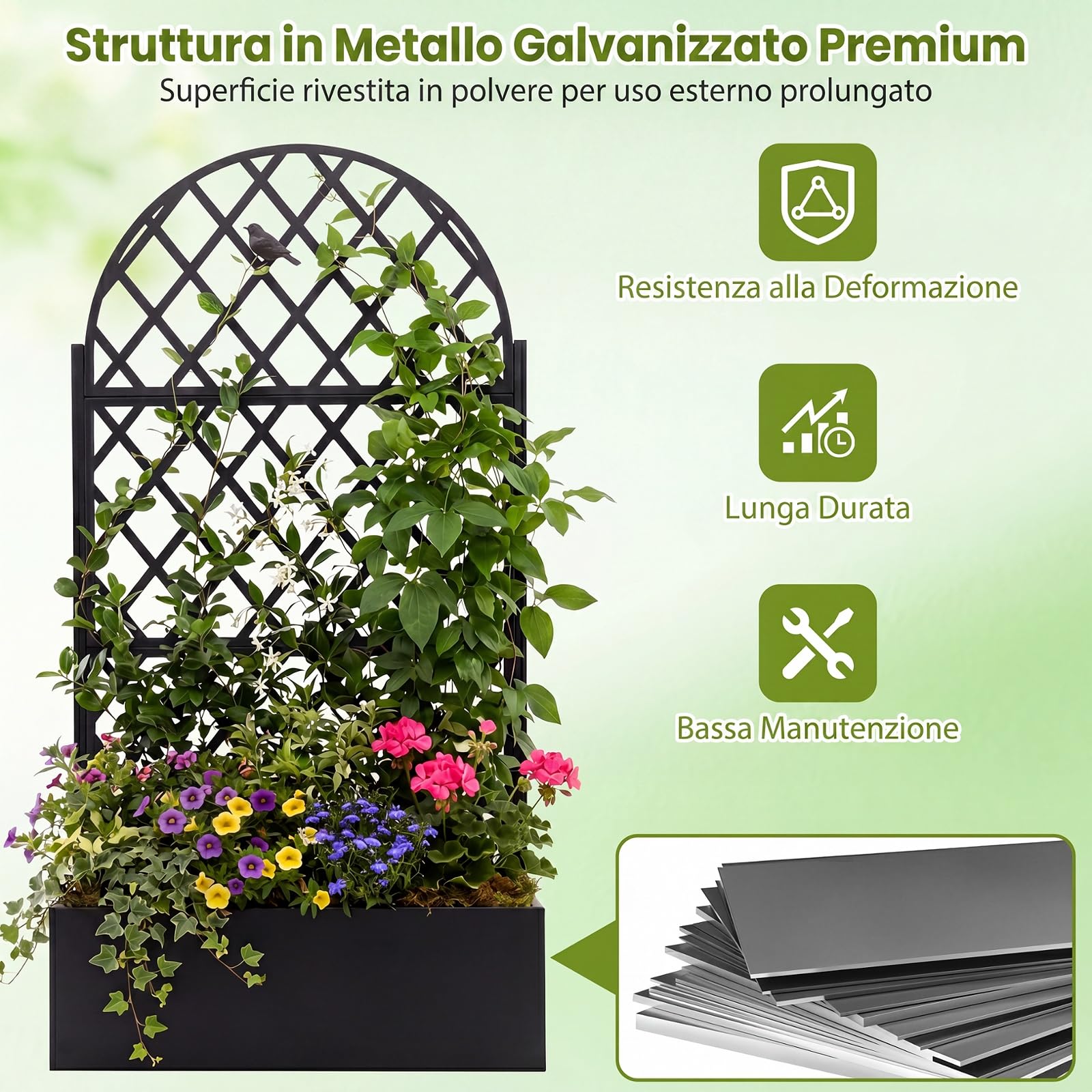 COSTWAY Orto Rialzato con Traliccio e Fori di Drenaggio 90 x 40 x 180,5 cm