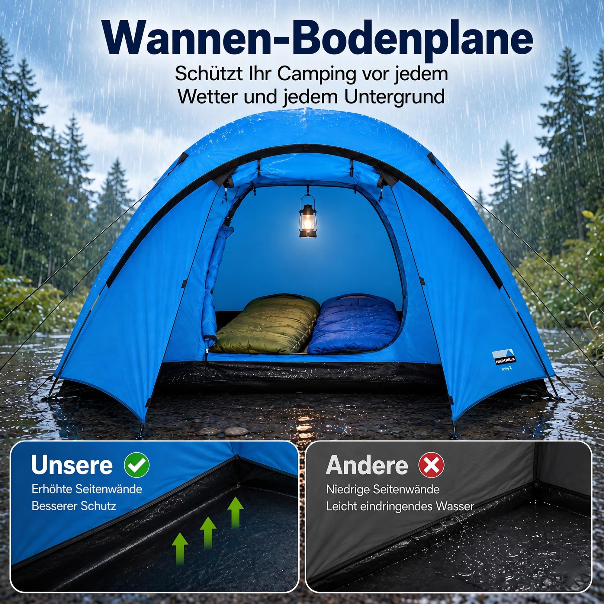 High Peak Kuppelzelt, Campingzelt mit Vorraum, 2-in-1 Innenzelt und Regenplane, PU 1500 mm, Wannenboden, Belüftung, Glasfaserstangen, kompaktes Zelt für Trekking, Festival, Reise und Outdoor-Camping