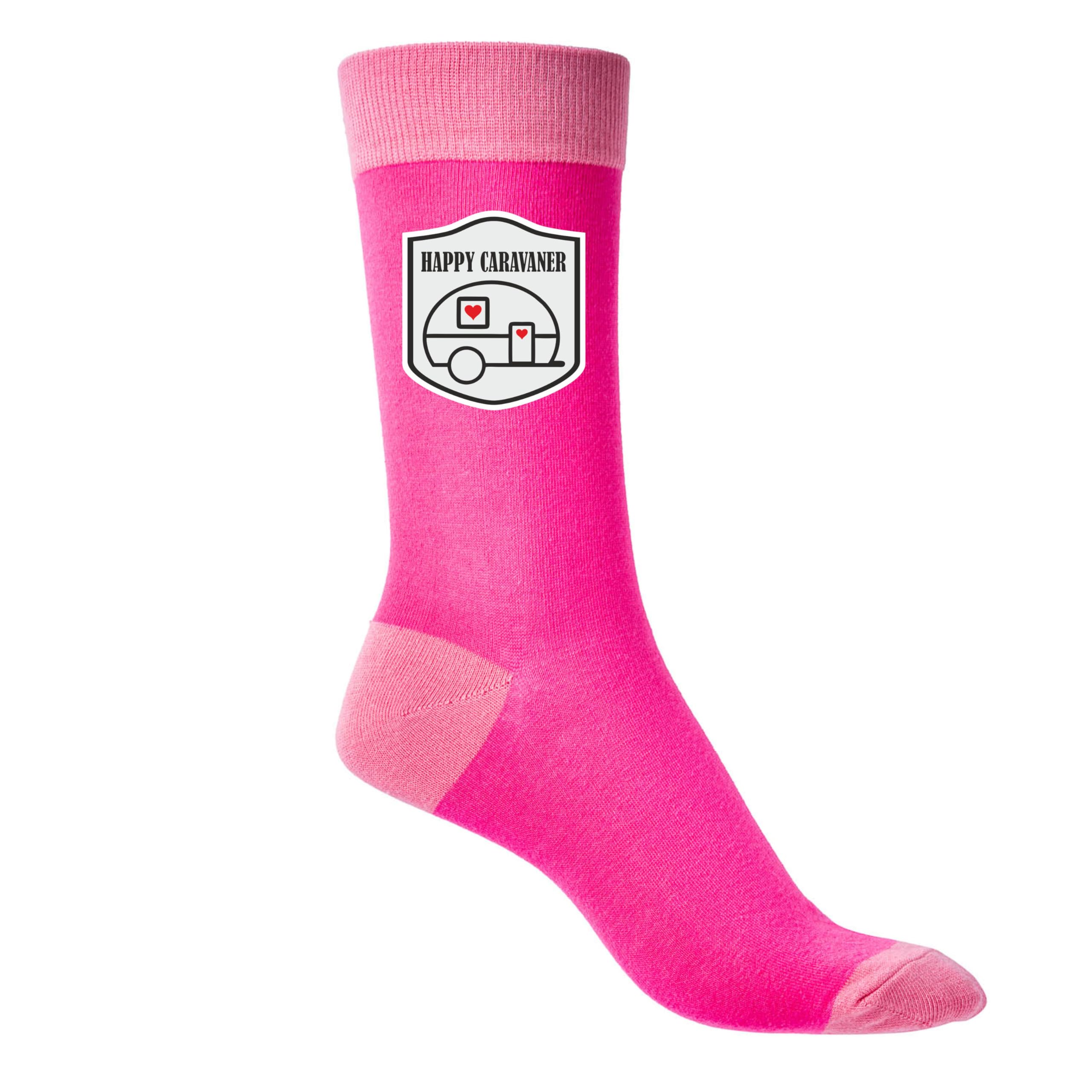 Print4U Happy Caravaner Ladies Pink Socks Funny Joke Birthday Gift