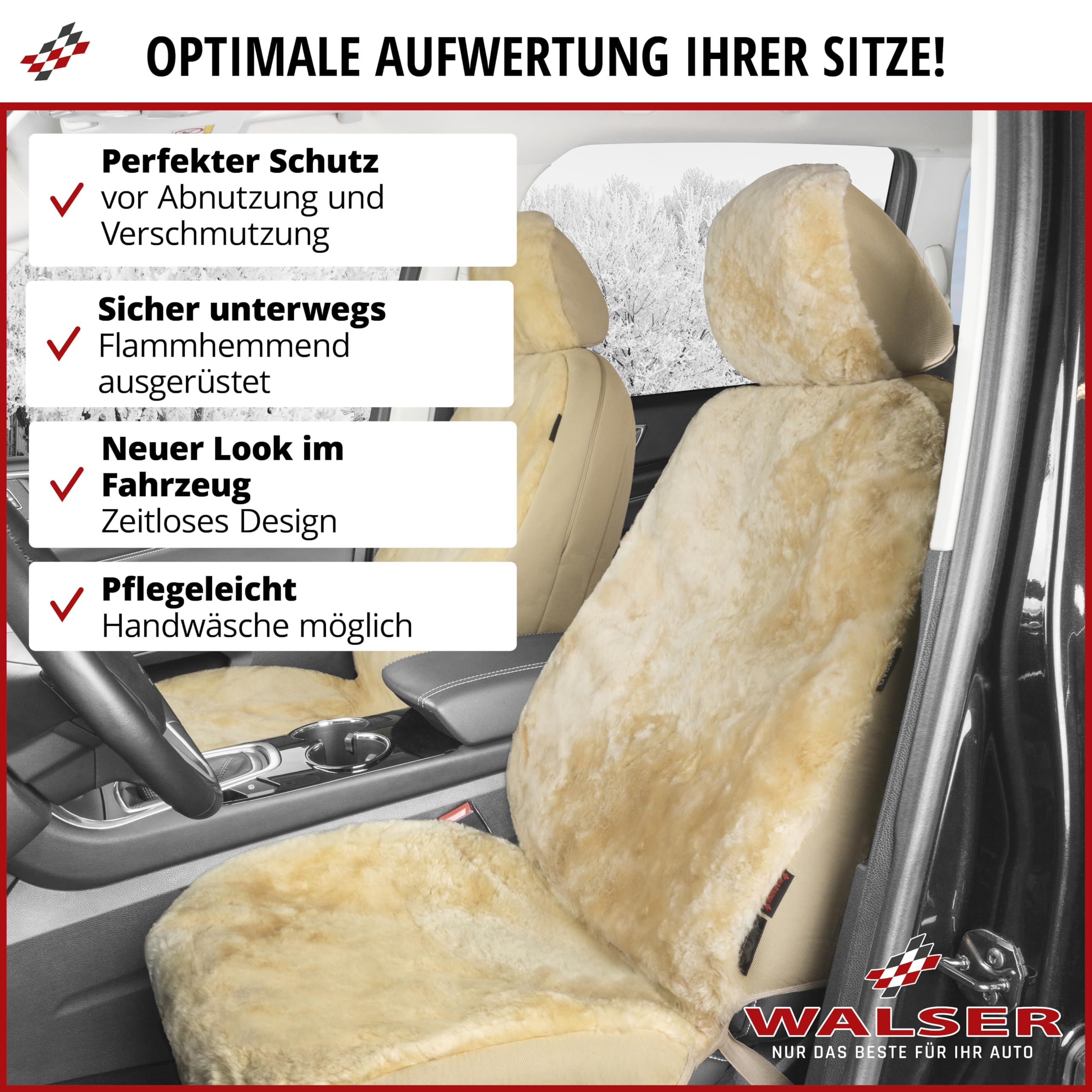 Walser Autositzbezug Lammfell, Lammfellbezug Auto, Lammfellschonbezug, Autoschonbezug echt Lammfell, Sitzbezug Lammfell schwarz