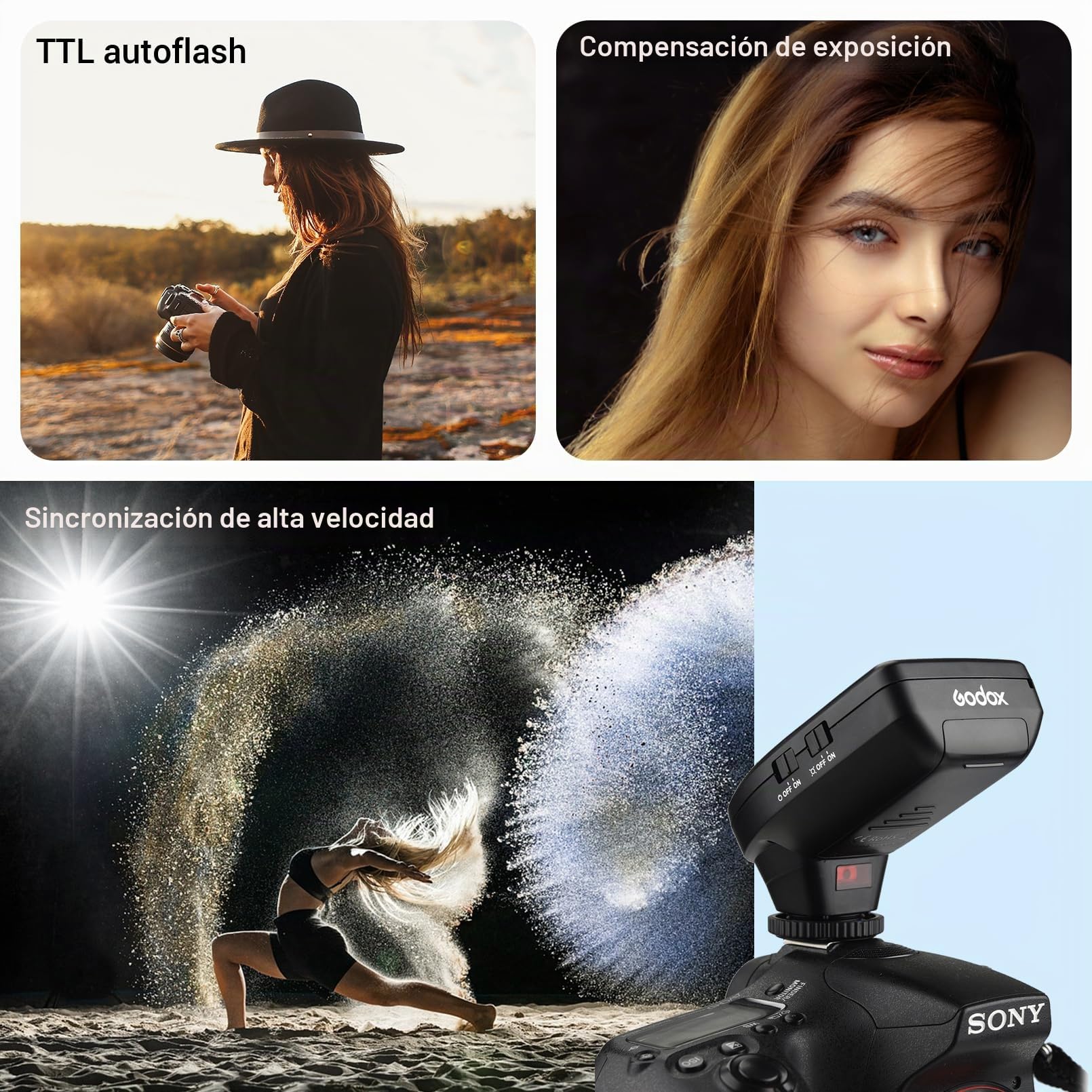 Godox XPro-S Disparador Flash，2.4G TTL Wirless X System inalámbrico Disparador Flash Alta Velocidad con Gran Transmisor LCD Pantalla para Cámara Sony