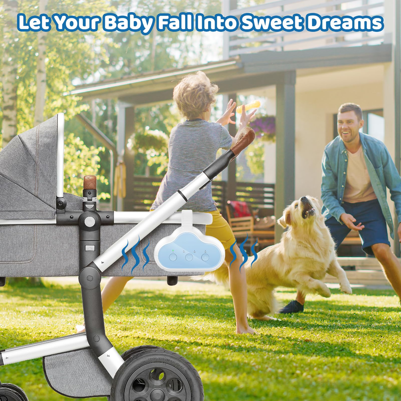 Dondolo per Carrozzina, Dondolo Elettrico Automatico per Bambini, Aiuto Alla Nanna per Bambini Ricaricabile via USB-C, Silenzioso (45 dB), 3 Intensità di Dondolio Regolabili, Timer da 30/60/90 Minuti