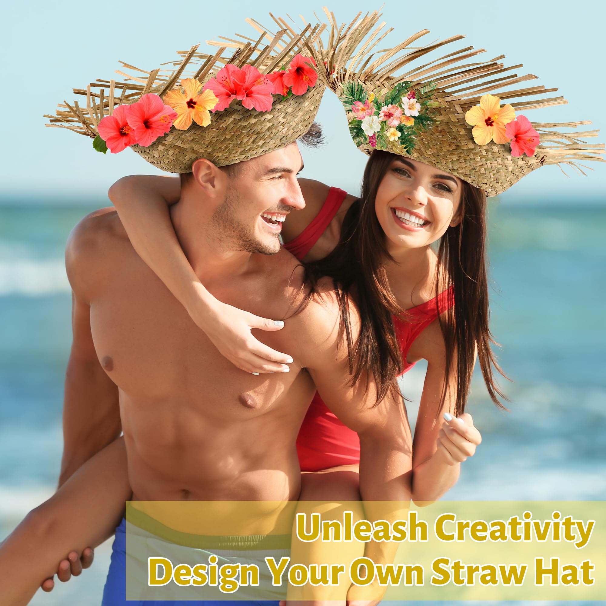 Aneco Hawaii Strohhüte Erwachsene Strohhüte Luau Hüte Beachcomber Hut Puerto Rico Pava Hut Vogelscheuche Kostüm Zubehör