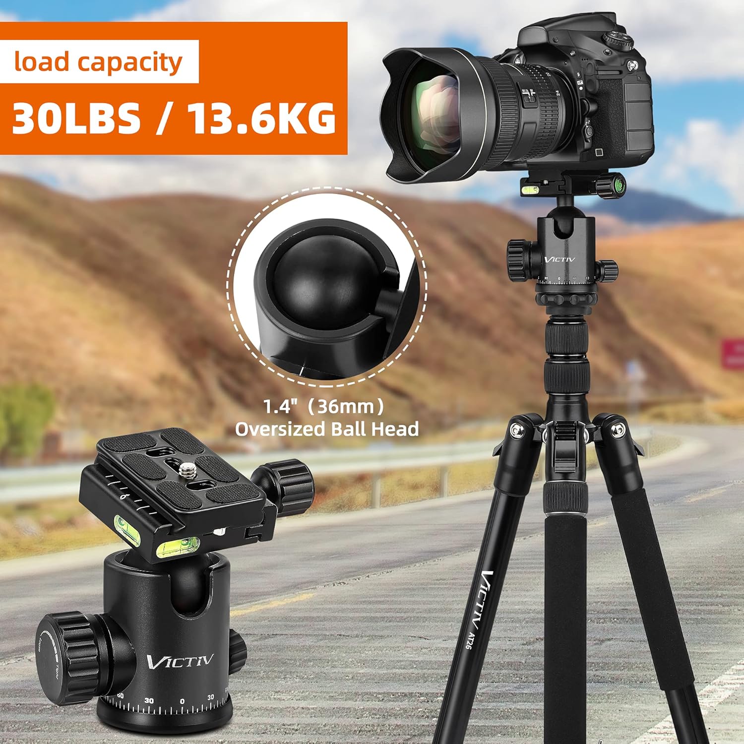 70% Off Discount VICTIV Camera Tripod Monopod, Aluminum Travel Tripod for DSLR, Lightweight Tripod Loads Up to 30 lbs with 360 Degree Ball Head and Carry Bag for Travel and Work - AT26 Black