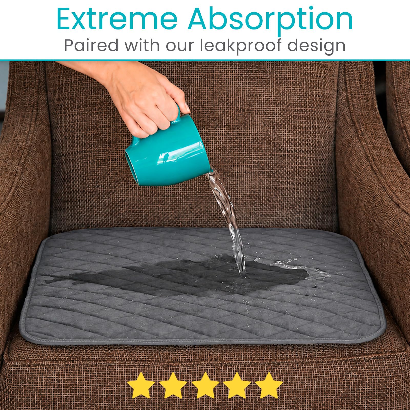 Sures Lot de 1 coussin de chaise imperméable pour incontinence (55,9 x 53,3 cm) – Lavable et imperméable – Housse de protection de chaise – Coussin absorbant pour lit, siège, voiture, fauteuil roulant