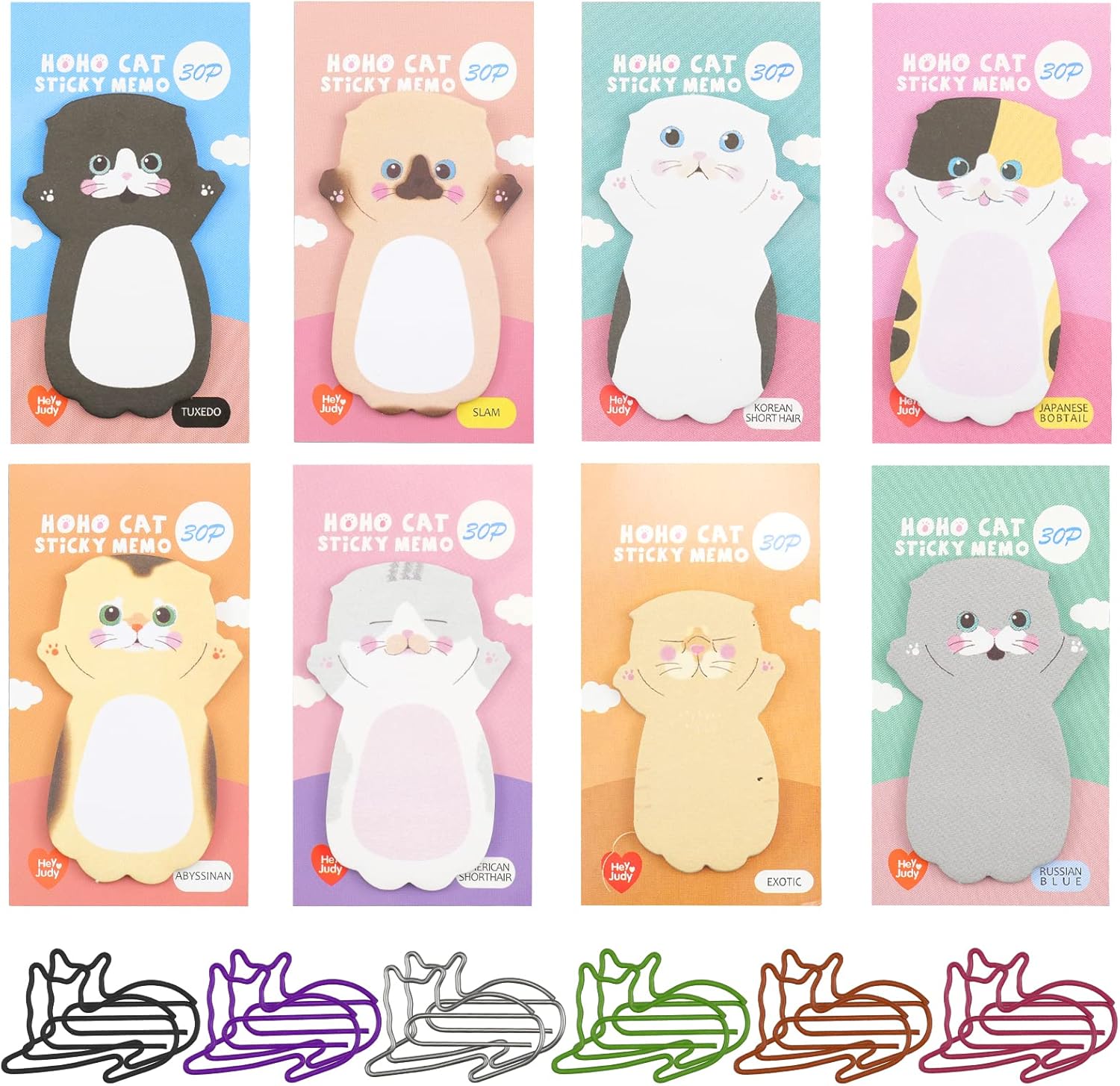 JustYit 240 Sheets Cute Animals Sticky Notes Cat Sticky Notes Sticky