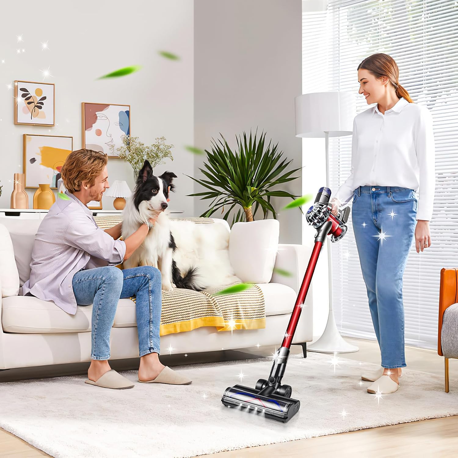 Replacement Head for Dyson V6 DC58 DC59 DC61 DC62 DC72 DC74 Cordless Vacuum Cleaner, V-Shaped Turbo Bristle Roller Brush with LED Headlight，Suitable for Hardwood Floors and Carpets