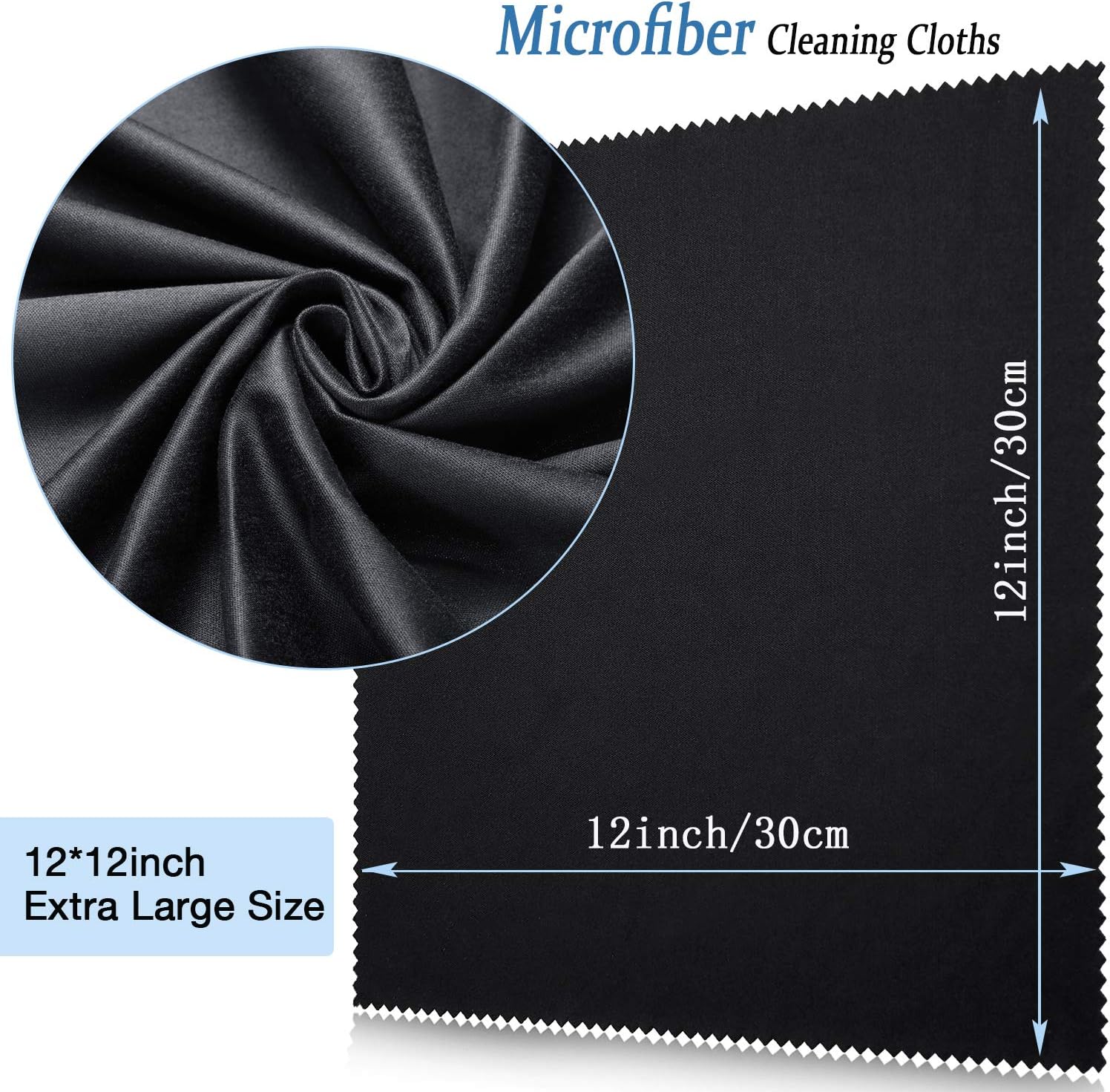 Frienda 12 Pieces Extra Large Microfiber Cleaning Cloths 12 x 12 inch Oversized Lens Cleaning Cloths for Cleaning All Electronic Device Screens Eyeglasses Delicate Surfaces (Black) : Health & Household