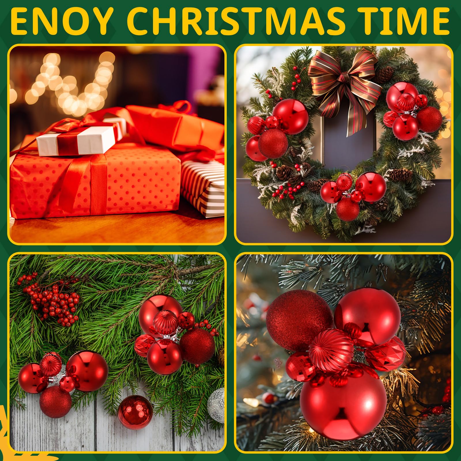 Soulchen 6 große Weihnachtskugel-Cluster, Set mit 6 Weihnachtsbaumkugeln, Ornament, Cluster für Weihnachtsbaum, Weihnachtsdekoration, Rot, matt