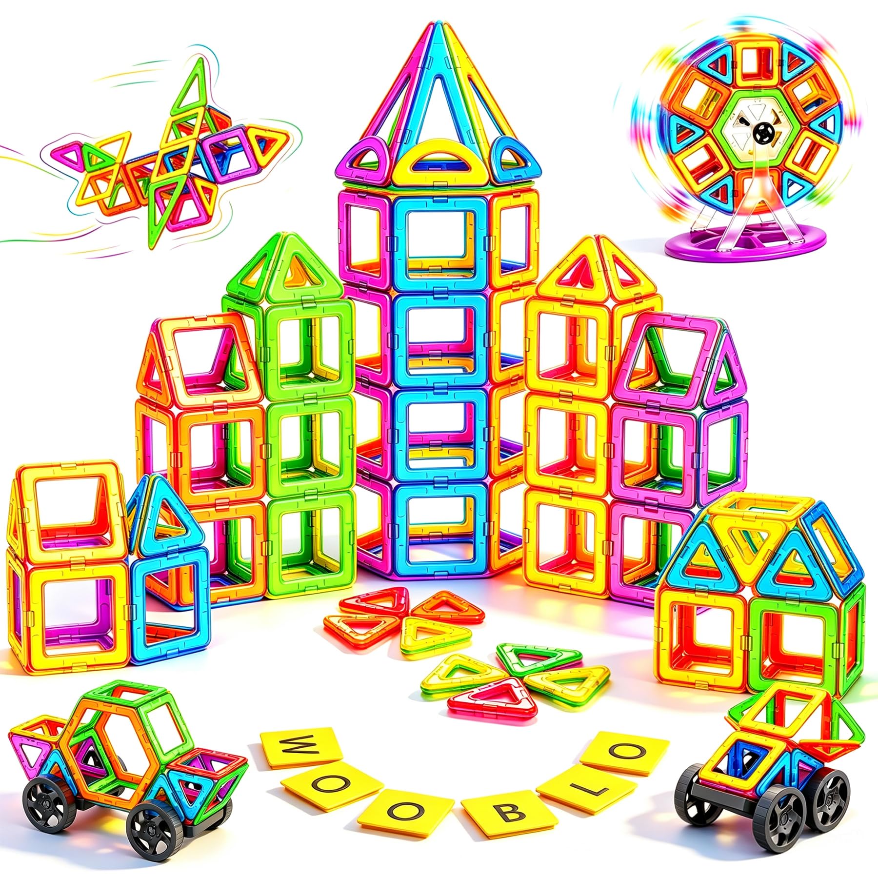 WOOBLO Costruzioni Magnetiche, 136 Pezzi Blocchi Magnetici, Costruzioni Magnetiche per Bambini 3 Anni, Giochi per Bambini Giochi Montessori per Ragazzi e Ragazze di 3-8 Anni, Gioco di costruzione