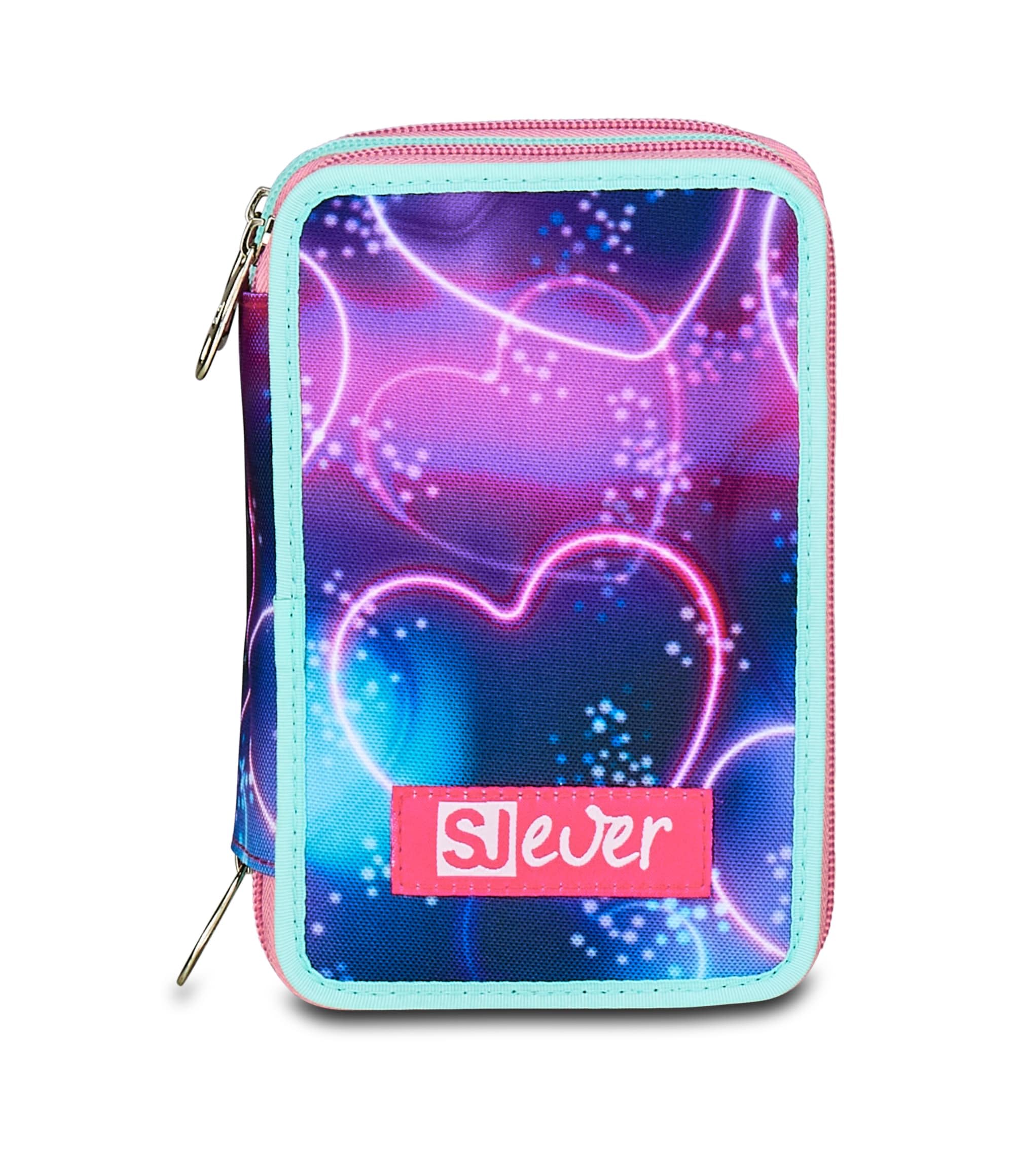 SJ GANG STYLE JAM GANG Astuccio Scuola 3 Zip Sj Ever, Viola, Portapenne Triplo Scomparto Completo Di Penne, Matite, Colori, Accessori Zaino, Scuola Elementare, Bambina