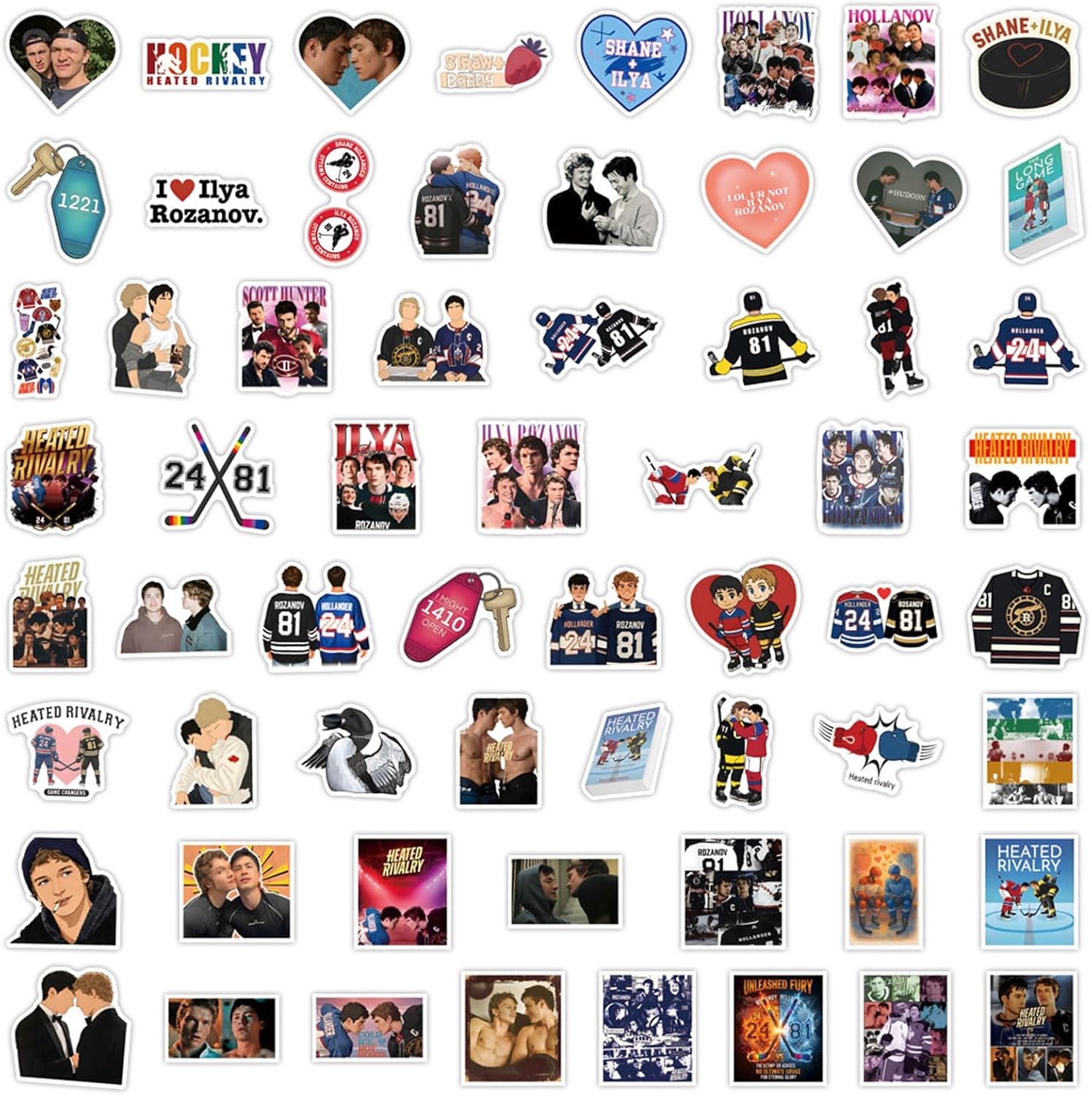 60PCS Heated Rivalry Movie Decals for Laptop,Phone Case,Helmet,Water Bottle,Travel Case, Guitar,Waterproof PVC Movie Stickers for Tenns and Adults (Black) - Image 3