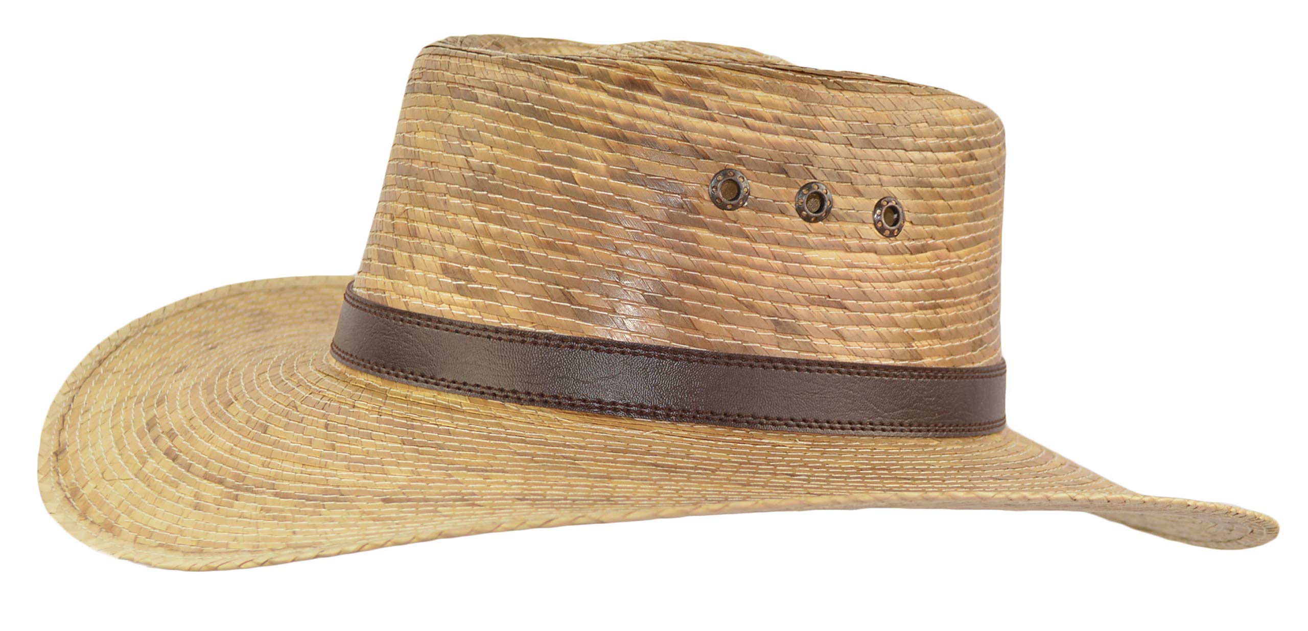 Mexican Palm Leaf Straw Gambler Bolero Sun Hat, Classic Gaucho Cowboy Flex Fit Hat