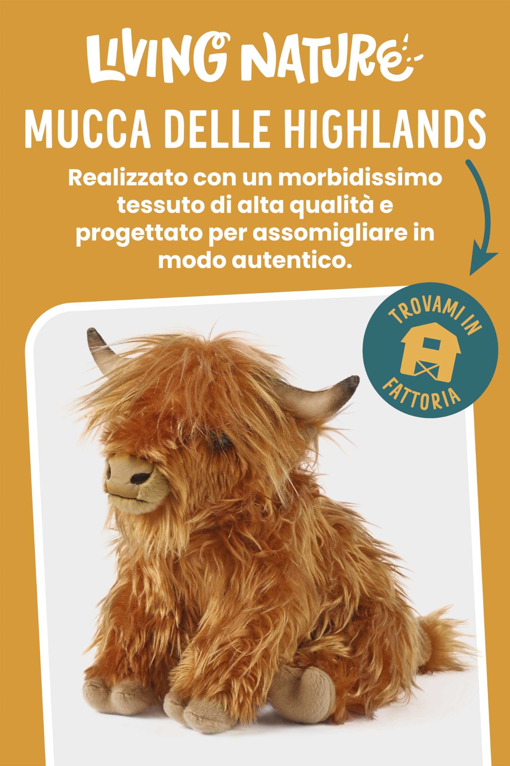 Living nature Peluche di Mucca delle Highlands Marrone | Giocattolo Morbido per Bambini | Ecologico Naturli | 22 cm