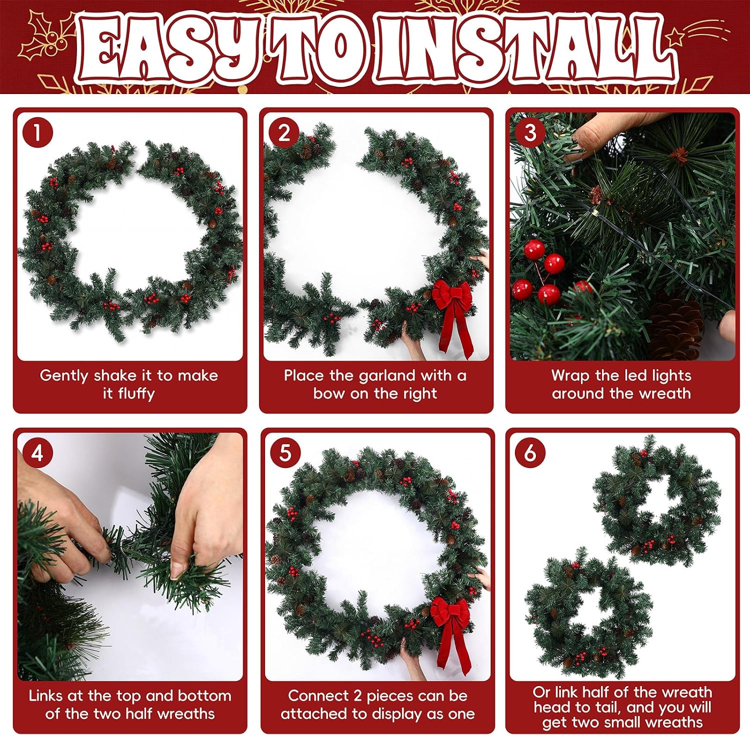 Riceshoot 35 Inch Double Door Cordless Wreath, Pre-lit