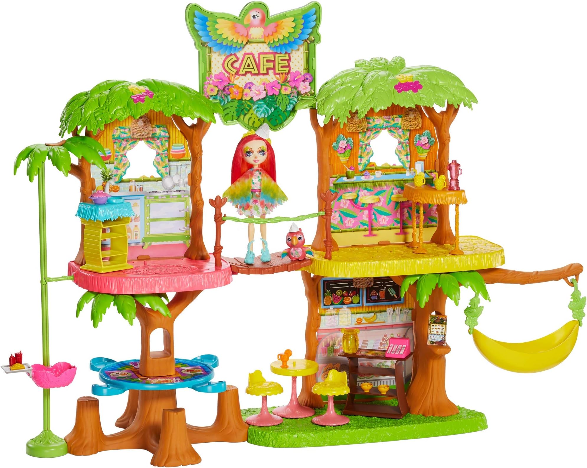 Mattel Enchantimals Junglewood Cafe & Peeki Parrot Doll