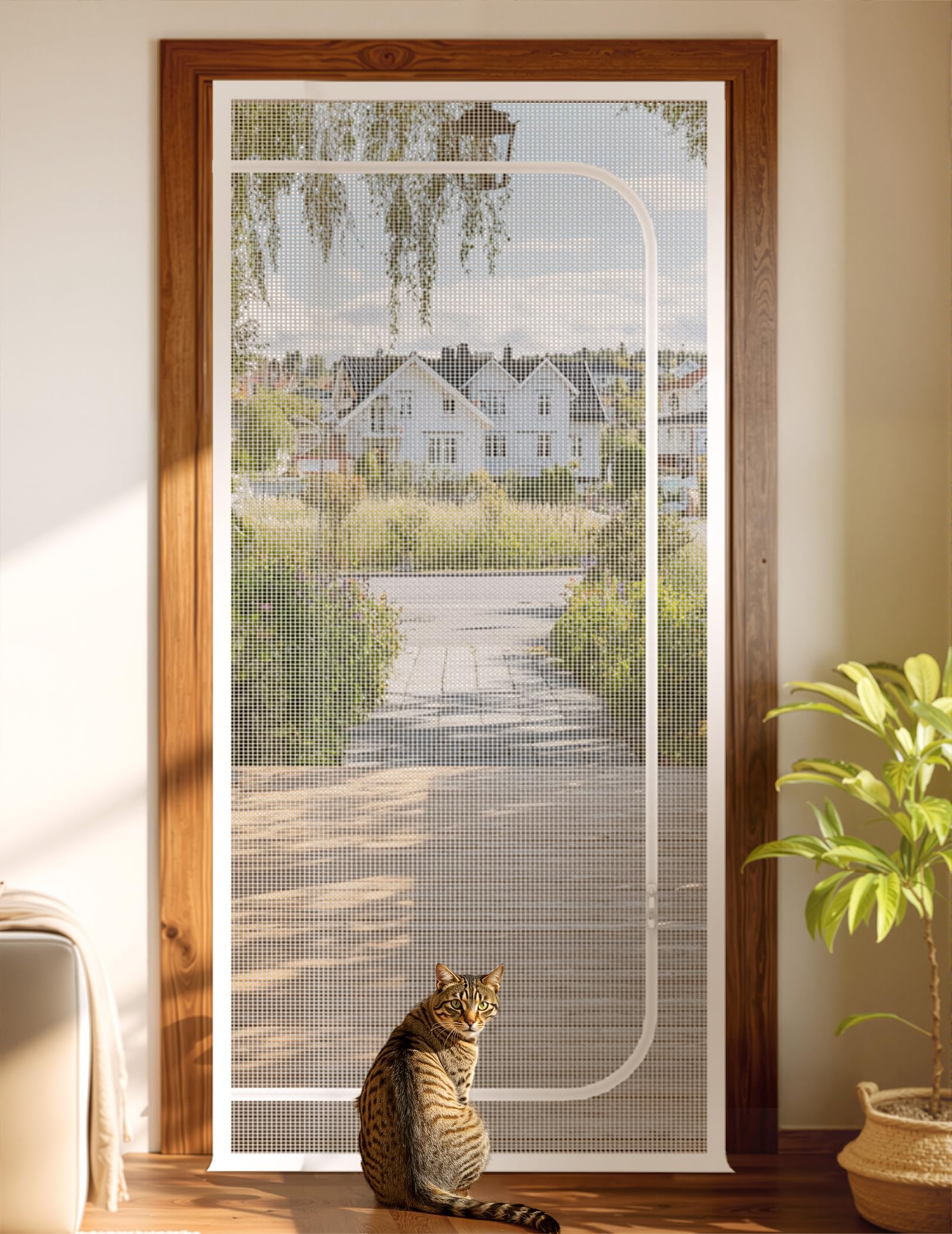 Cat Screen Door, Extra Tall Cat-Proof Mesh Gate, Fit Door Size 30'' x 80'',  Anti Scratch Mesh with Zipper Closure, for Living Room, Kitchen, Bedroom