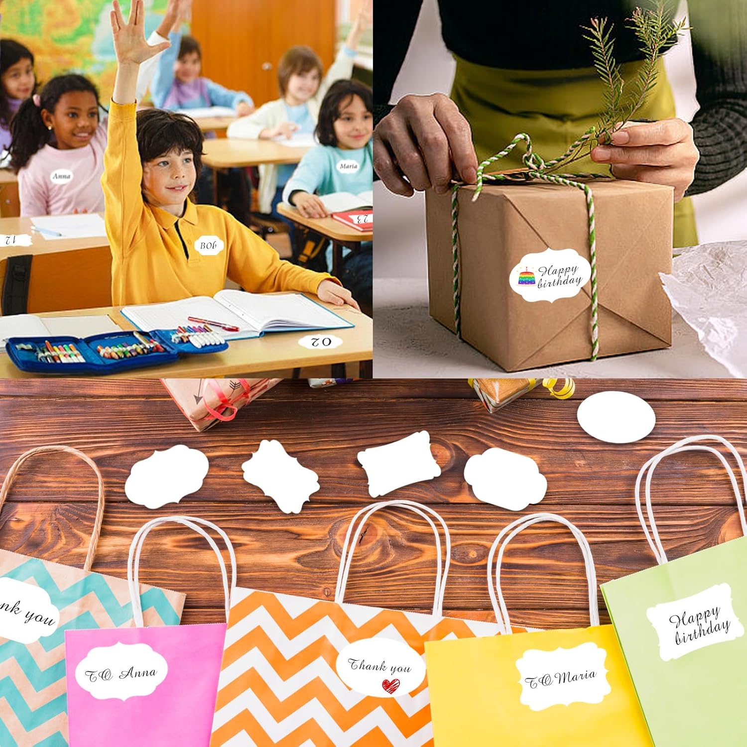 Starboling 2" x 3" Name Tags for Gifts,White Gift Tags Sticker Self-Adhesive Present Labels,Bottle Labels for Essential Oil Bottle, Jars, Food Storage or Gift Decoration,200pcs/roll - Image 6