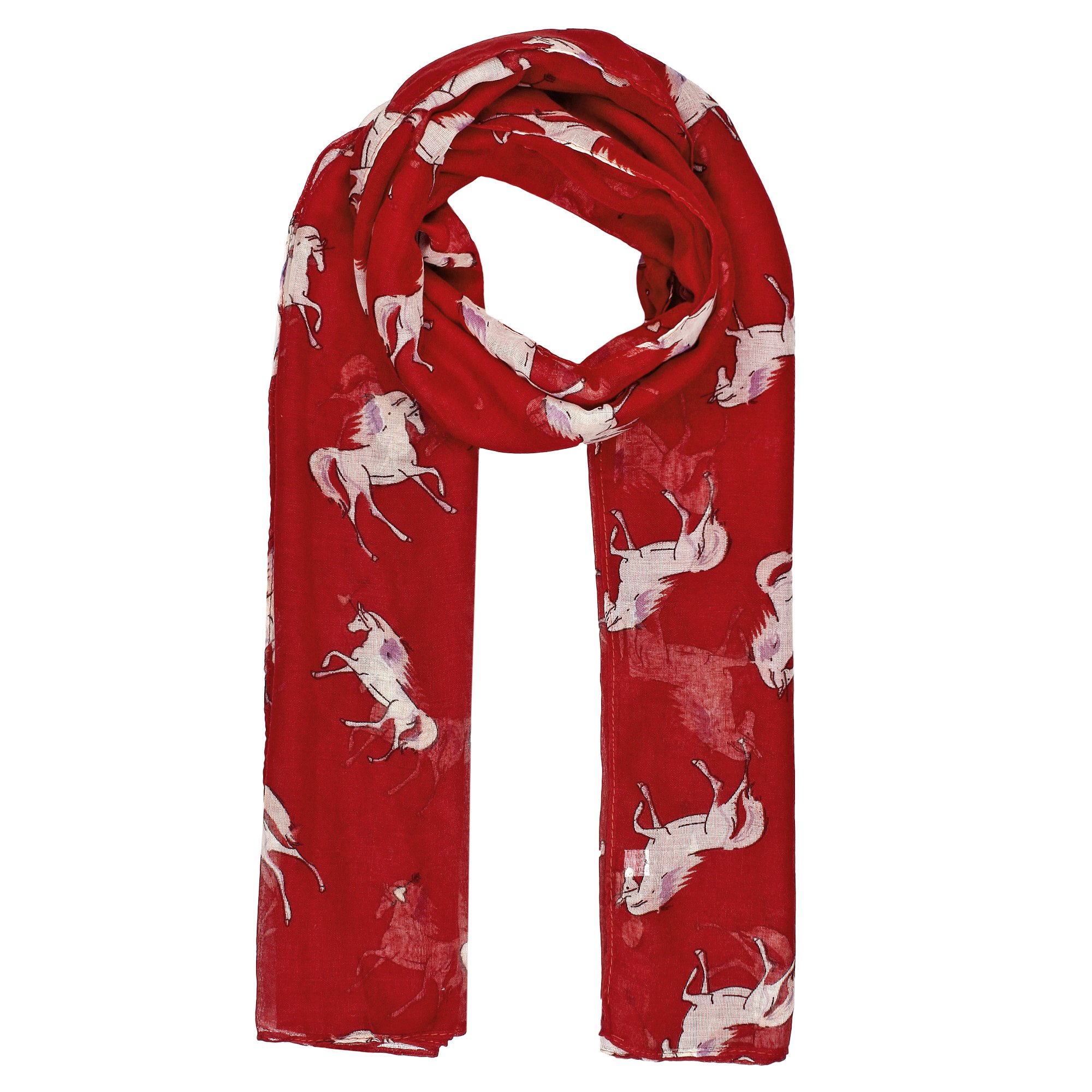 World Of Shawls Women's Unicorn Horse Red Scarf Horses Print Design Scarves Shawl Wrap Maxi Scarf Sarong (Unicorn Horse Red)