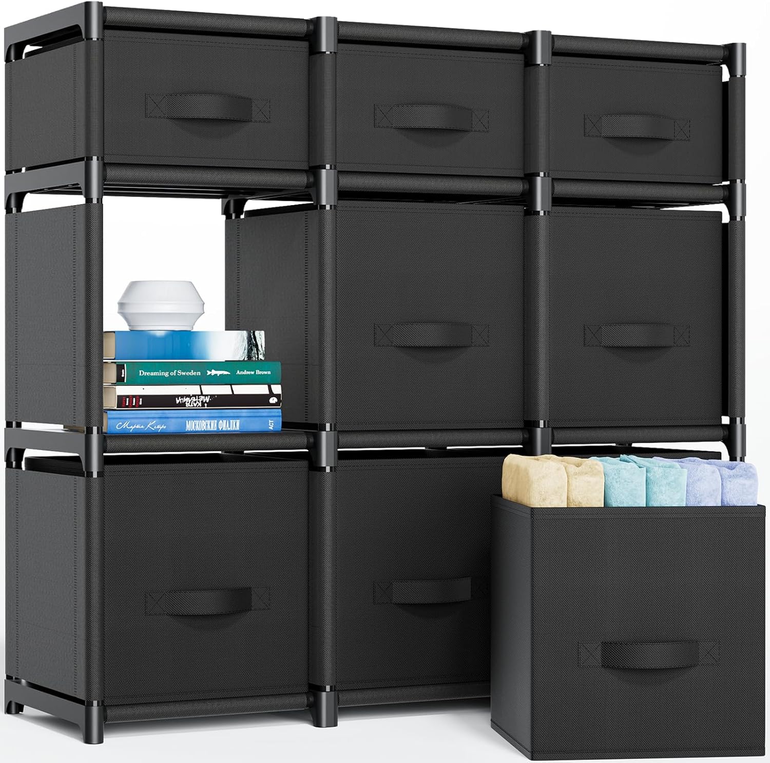 Mavivegue 9 Cube Storage Organizer, Closet Organizers and Storage, Cube Storage Shelf, Easy to Assemble with Storage Drawers, DIY Closet Cube Organizer for Living Room, Bedroom, Dorm Room-Black Black 9-Cube