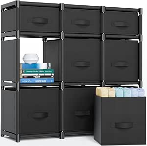 Mavivegue 9 Cube Storage Organizer, Closet and Room Storage Shelf with Drawers, Easy Assembly, Black