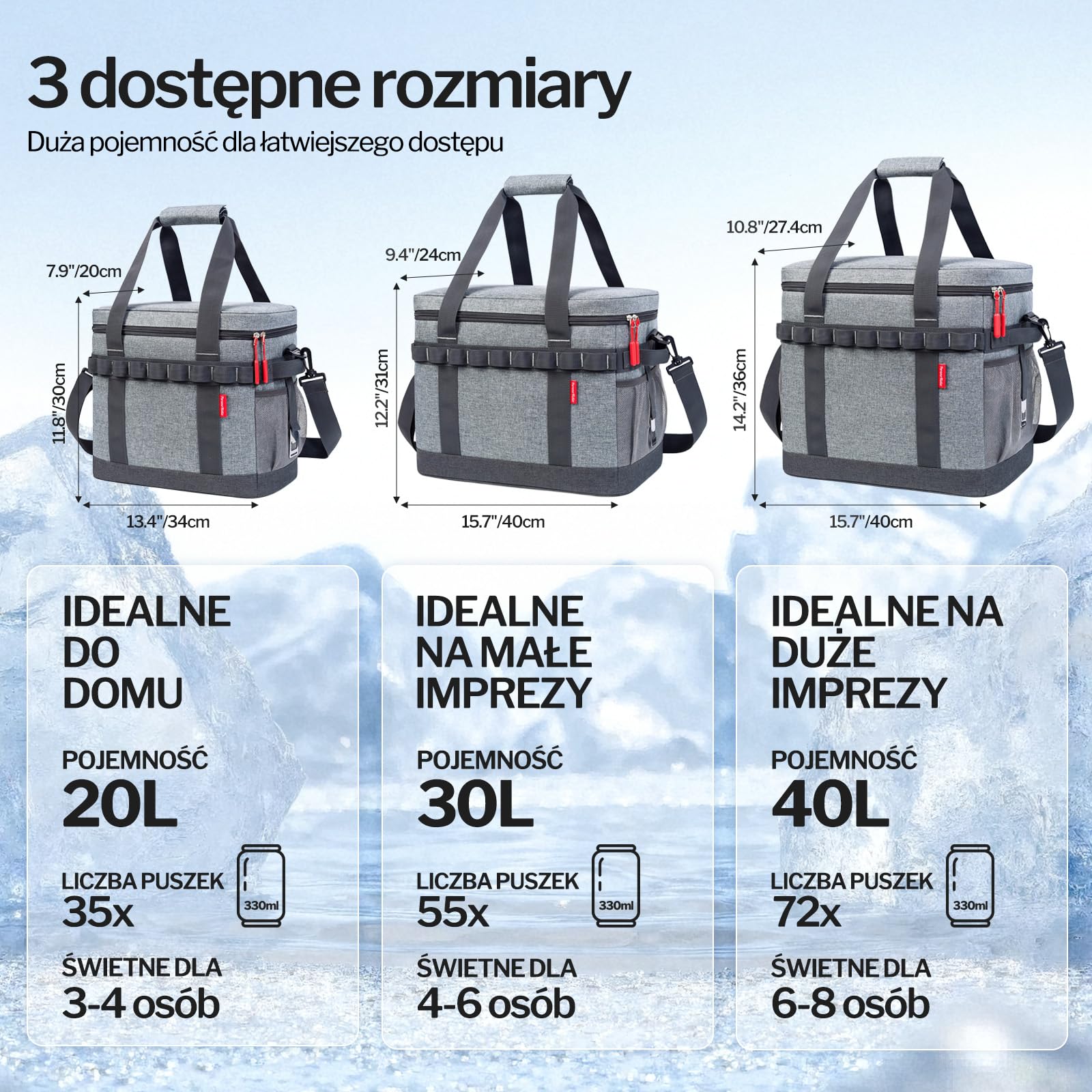 Torba Termiczna 20L, Składana Miękka Torba Chłodząca, 12h Chłodzenie, Lekka Skrzynka Chłodząca, Izolowana Torba Termiczna, Przenośna na Kemping, Piknik, Plażę, Pracę, Podróże