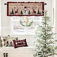 Vista 5 de Cenefa de cortina de cocina con diseño de muñeco de nieve de Navidad, cenefa de ventana con bolsillo para barra, 1 panel de cenefas para sala